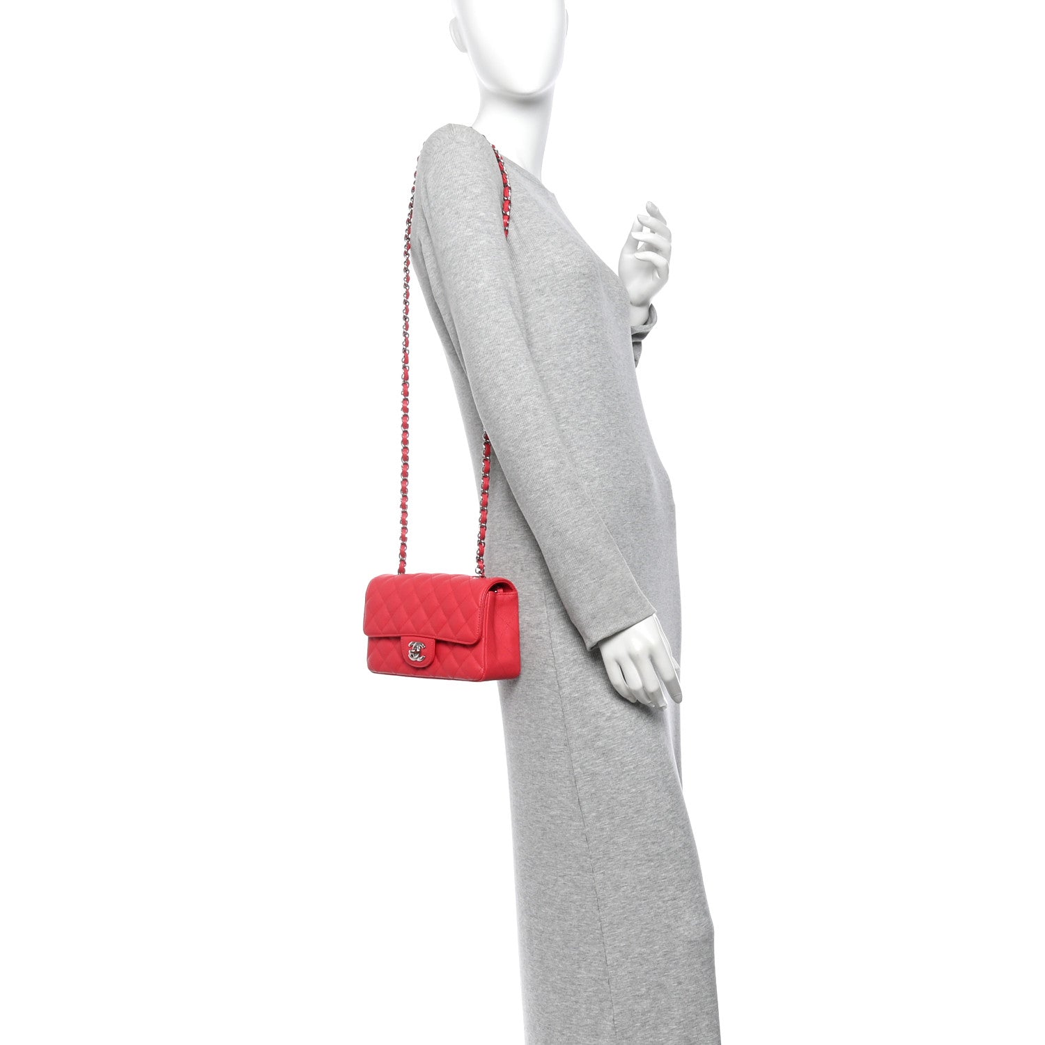 Caviar Quilted Mini Rectangular Flap Light Red — view 2
