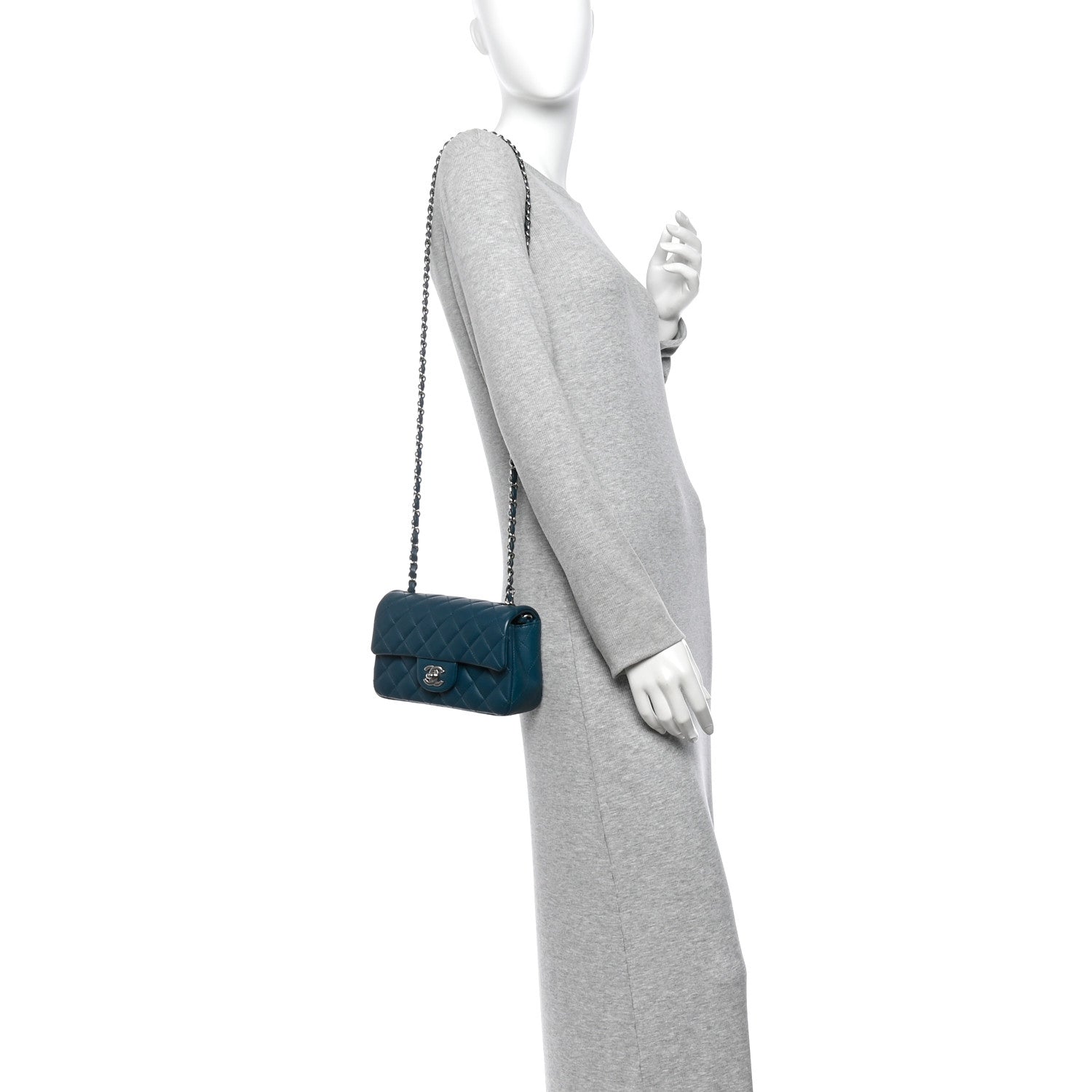 Lambskin Quilted Mini Rectangular Flap Dark Blue — view 2