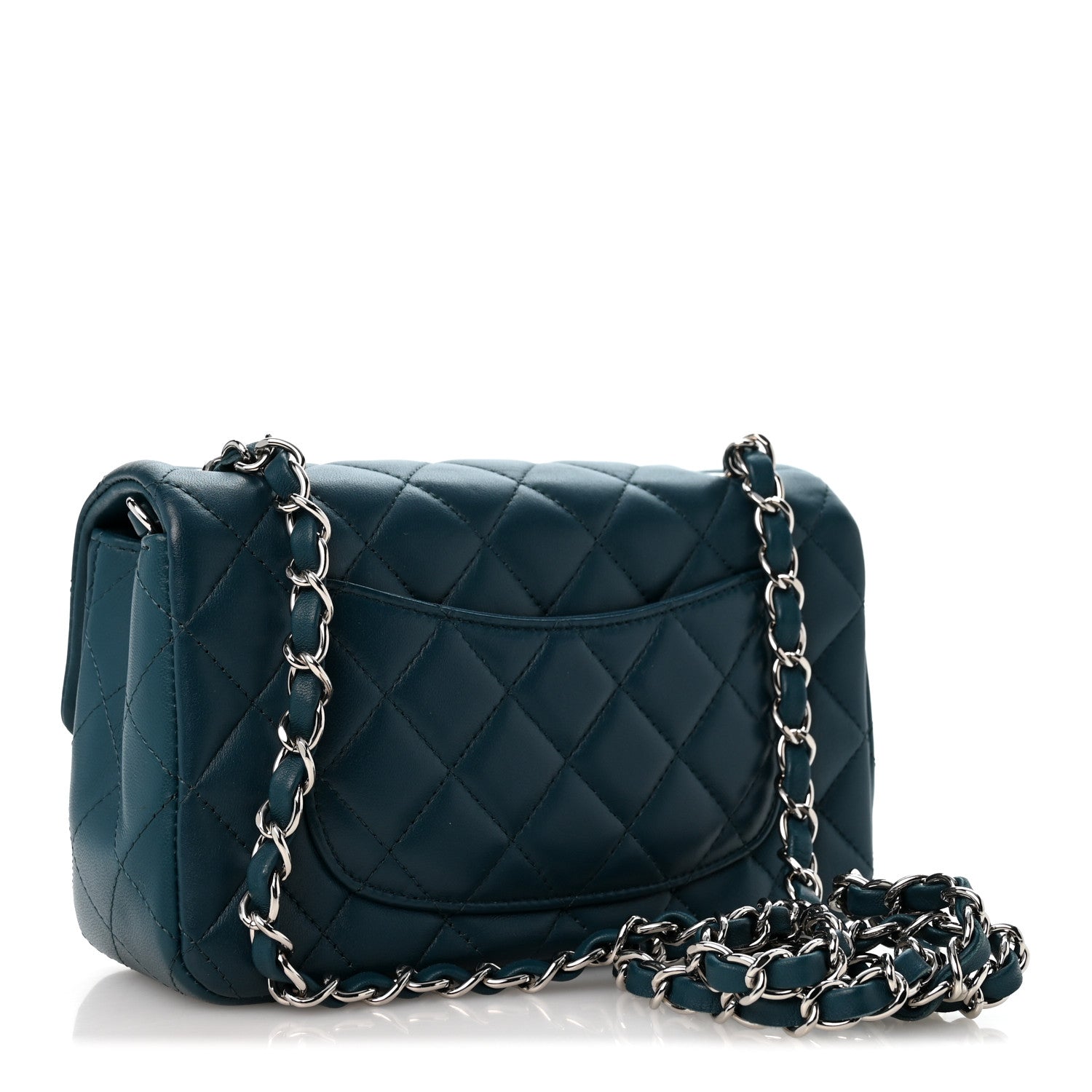 Lambskin Quilted Mini Rectangular Flap Dark Blue — view 3