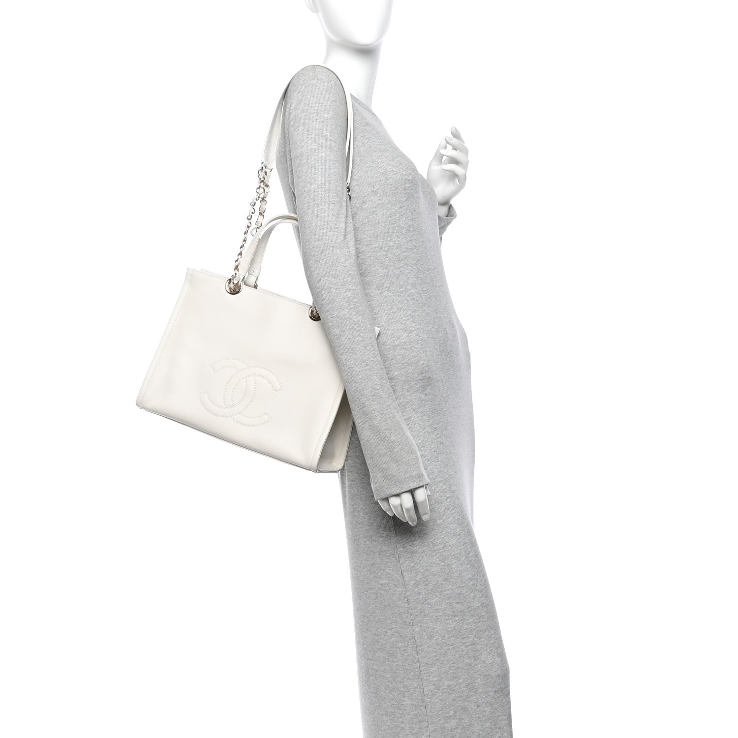 Calfskin CC Zipped Shopping Tote White — view 2