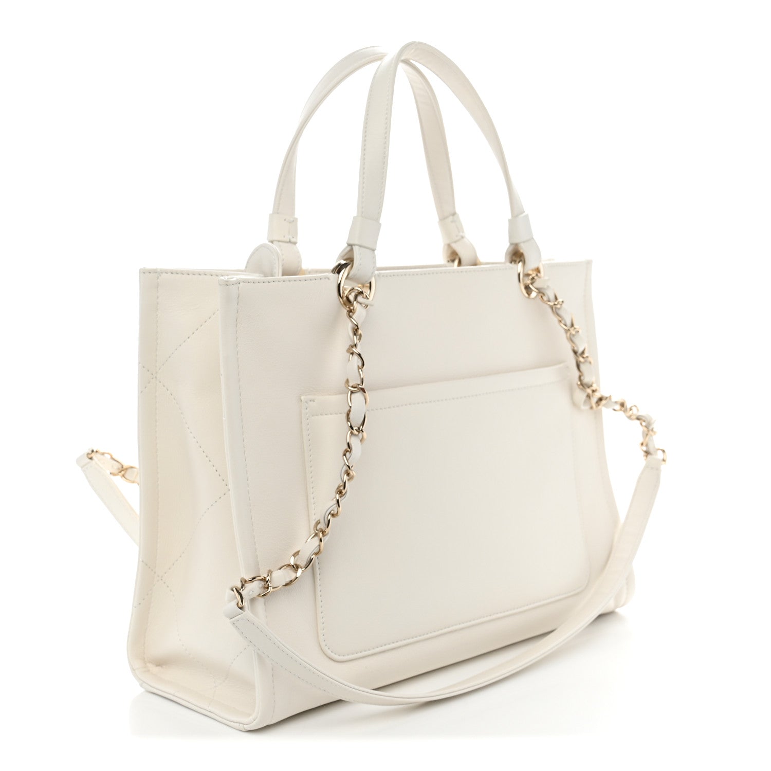 Calfskin CC Zipped Shopping Tote White — view 3