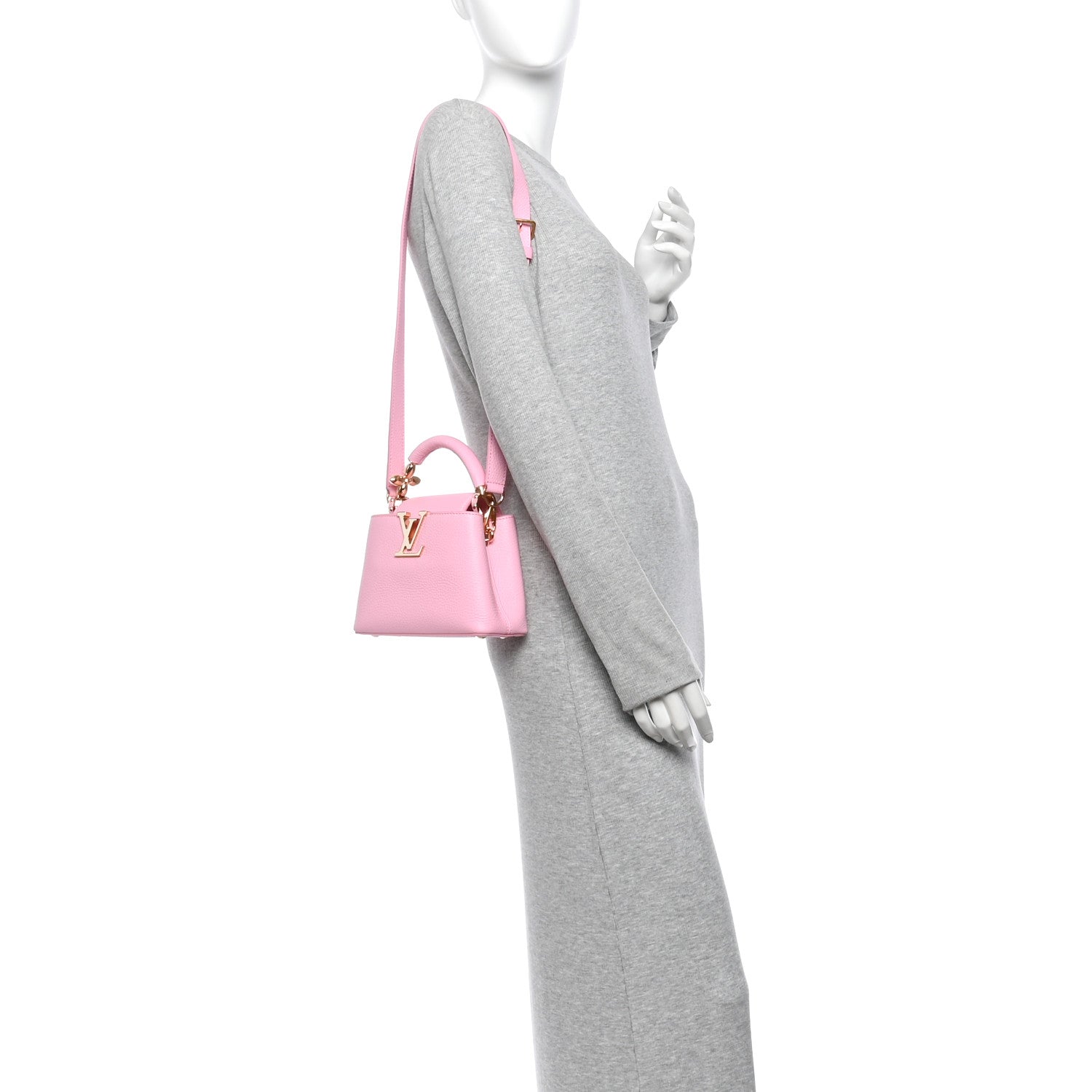 Taurillon Embellished Flower Handle Capucines Mini Marshmallow Pink — view 2