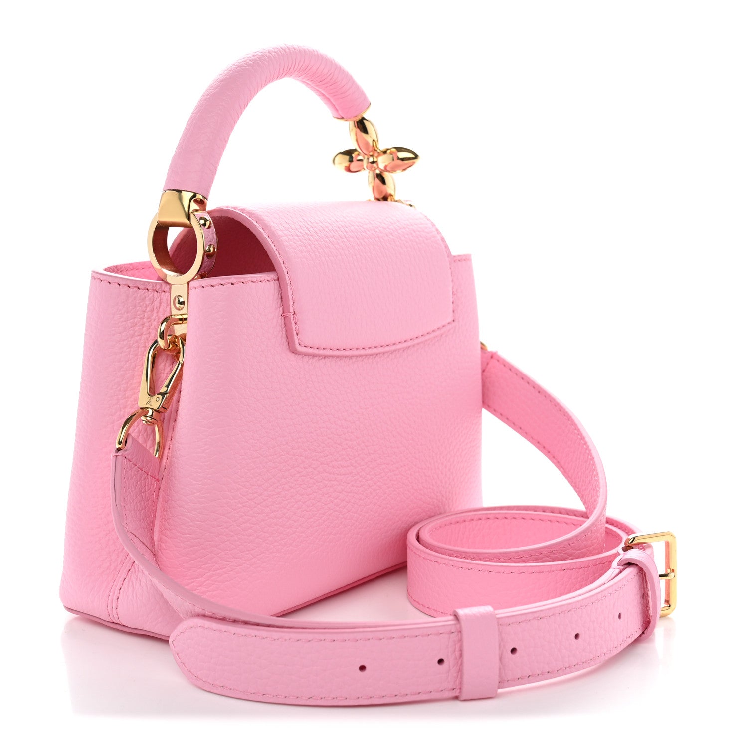 Taurillon Embellished Flower Handle Capucines Mini Marshmallow Pink — view 3