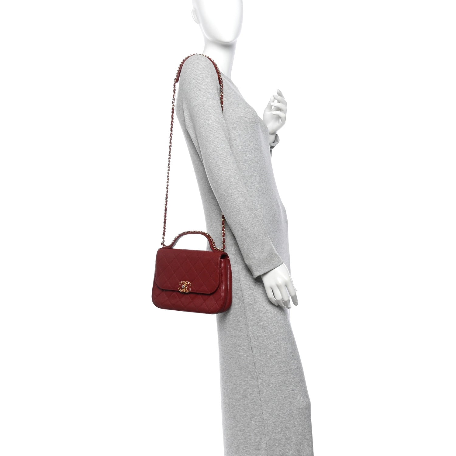 Lambskin Quilted Chain Infinity Top Handle Flap Burgundy — view 2