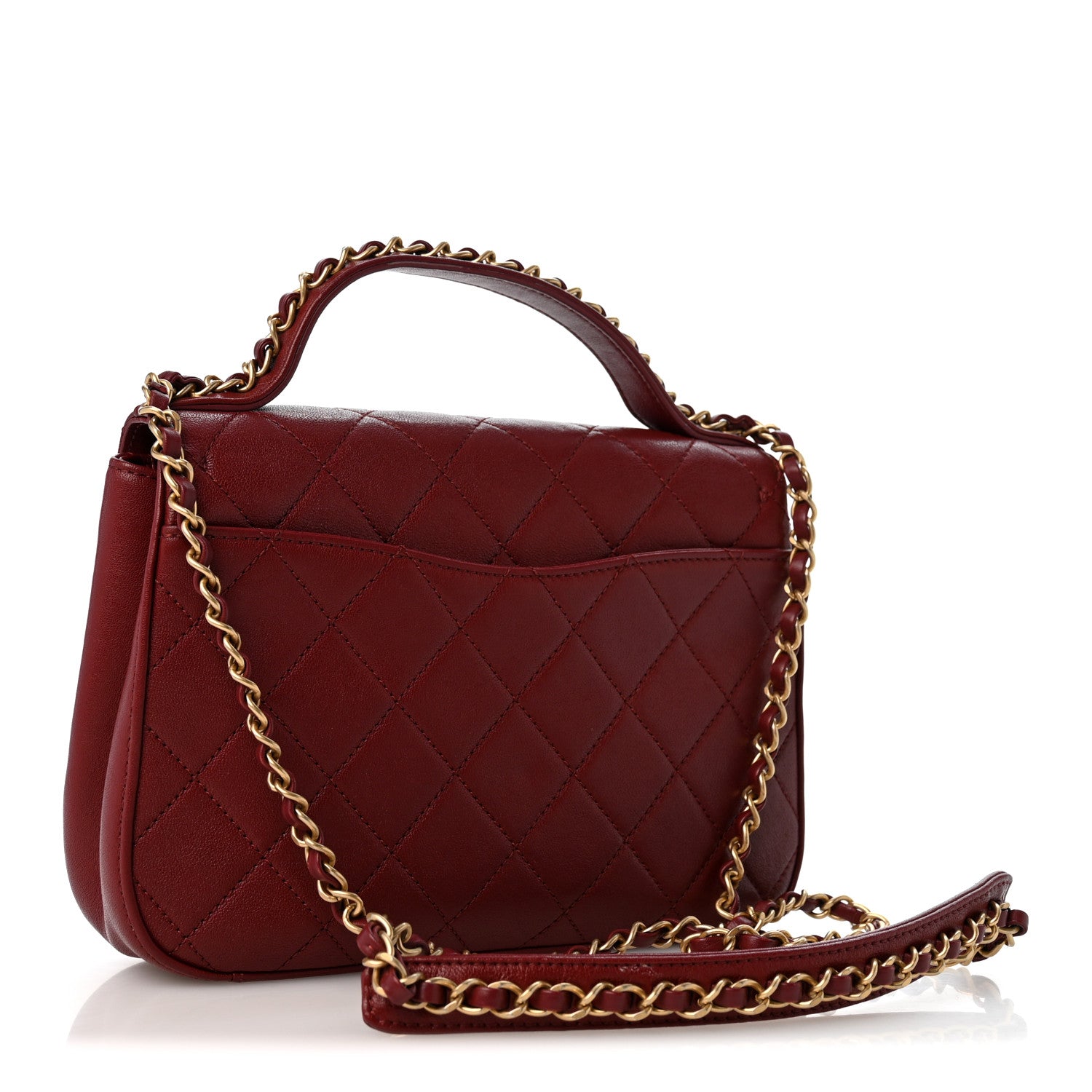 Lambskin Quilted Chain Infinity Top Handle Flap Burgundy — view 3