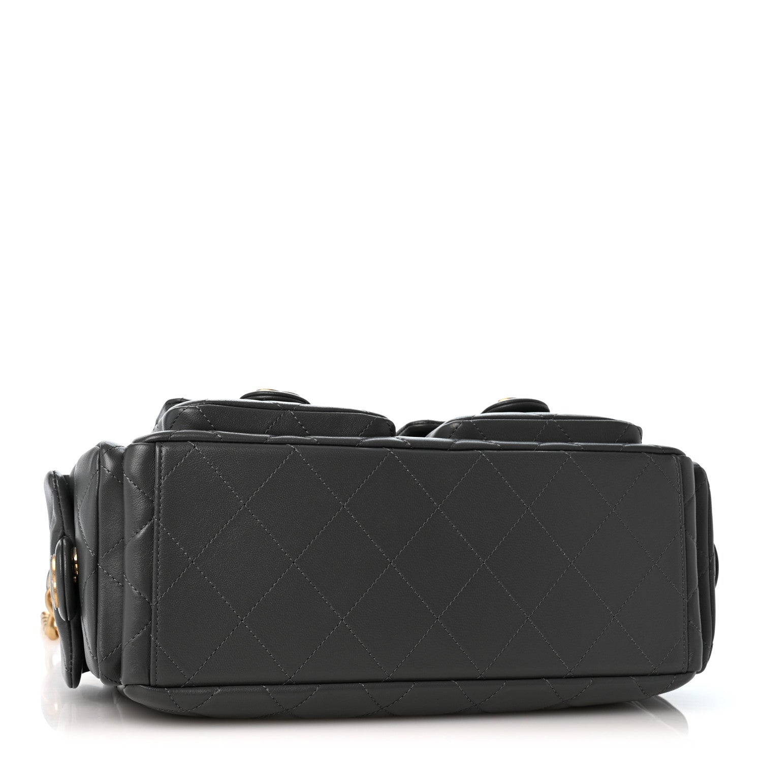 Shiny Lambskin Quilted Trendy Pockets Hobo Dark Grey — view 4