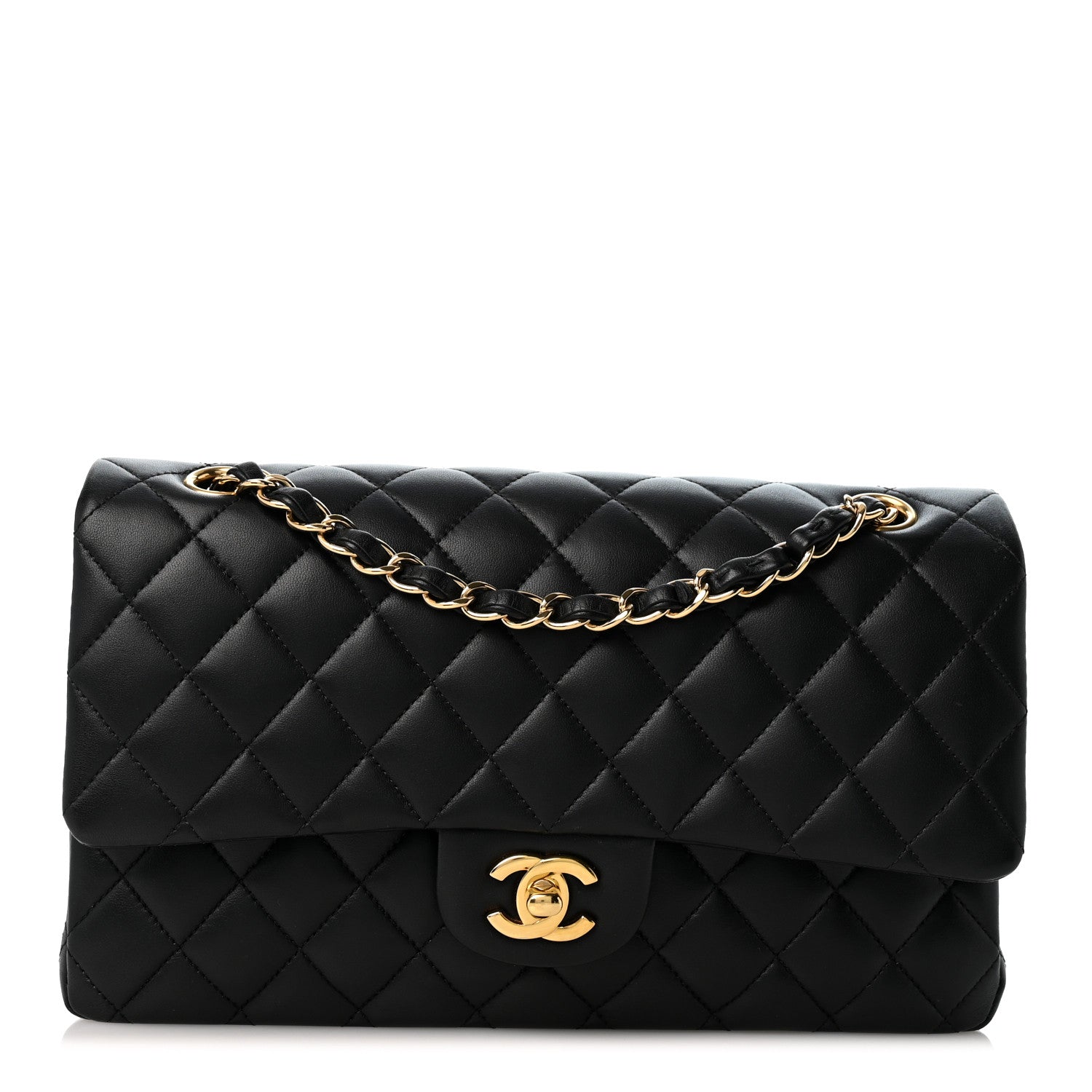 Lambskin Quilted Medium Double Flap Black