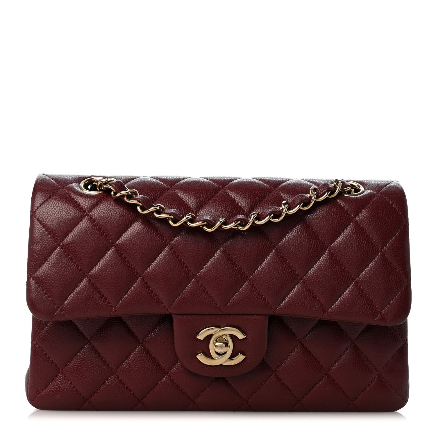 Caviar Quilted Small Double Flap Burgundy