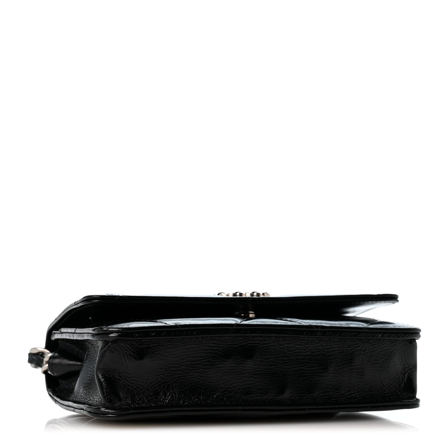 Shiny Crumpled Calfskin Quilted Chanel 19 Wallet On Chain WOC Black — view 4