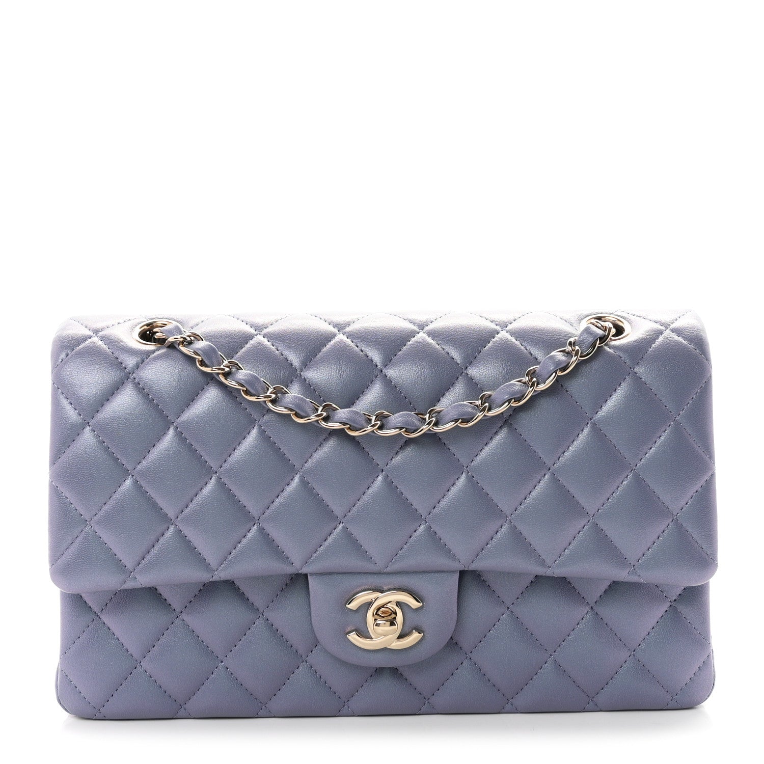 Iridescent Lambskin Quilted Medium Double Flap Light Purple — view 1