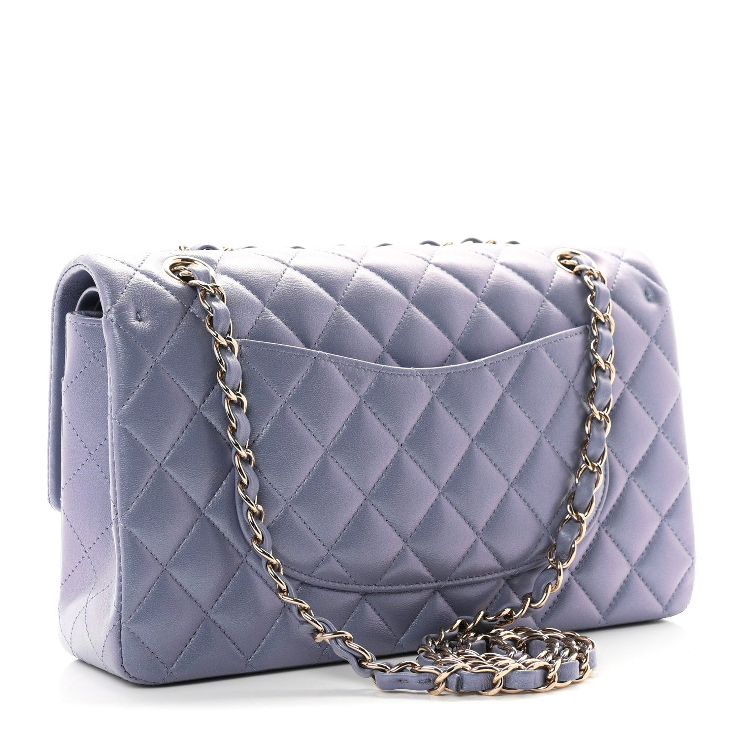 Iridescent Lambskin Quilted Medium Double Flap Light Purple — view 3