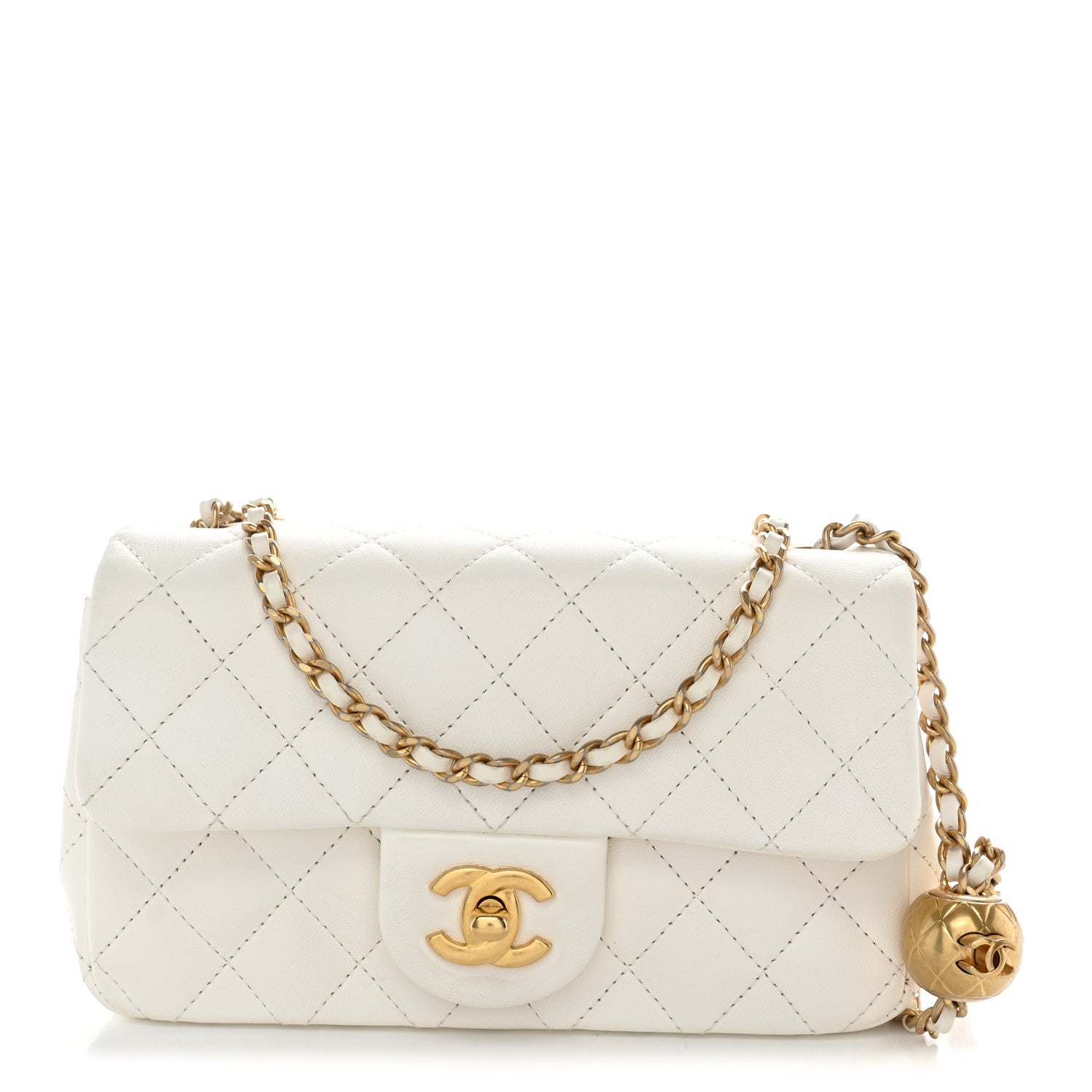 Lambskin Quilted Mini Rectangular Pearl Crush Flap White