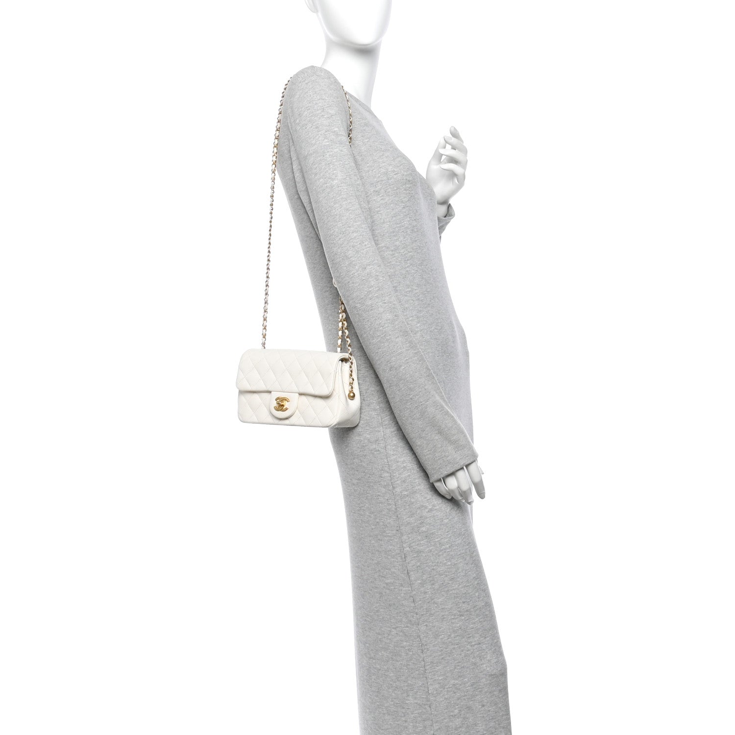 Lambskin Quilted Mini Rectangular Pearl Crush Flap White — view 2