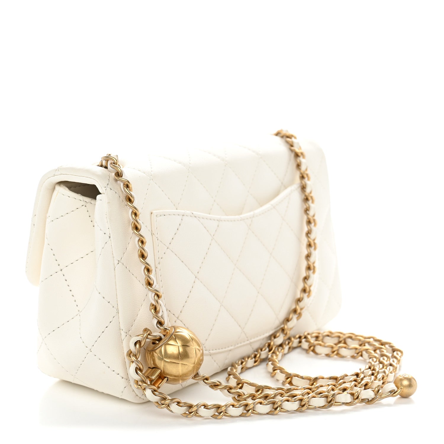 Lambskin Quilted Mini Rectangular Pearl Crush Flap White — view 3