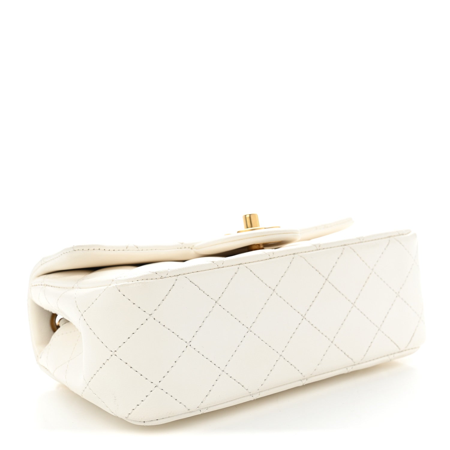 Lambskin Quilted Mini Rectangular Pearl Crush Flap White — view 4