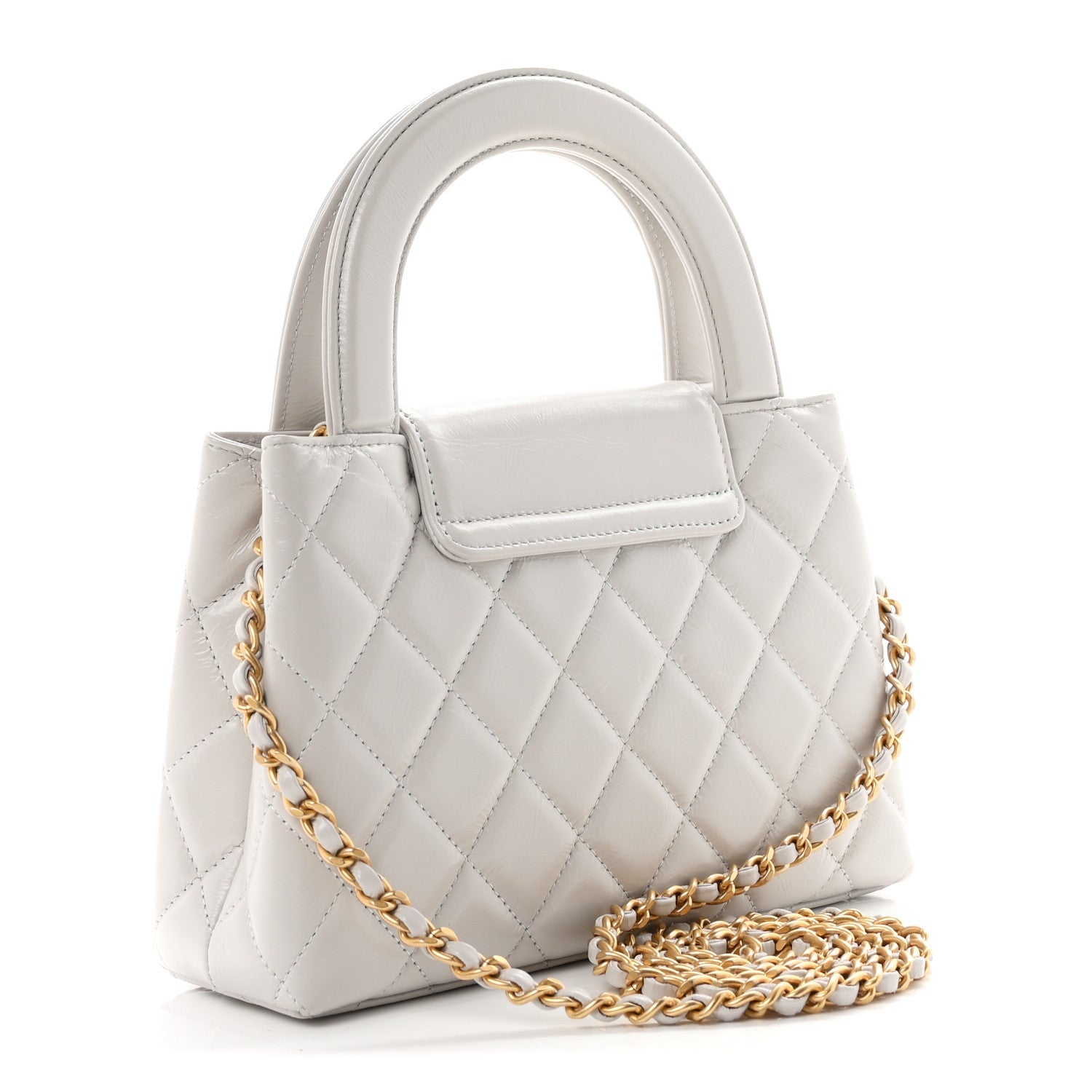 Shiny Aged Calfskin Quilted Nano Kelly Shopper Light Grey — view 3