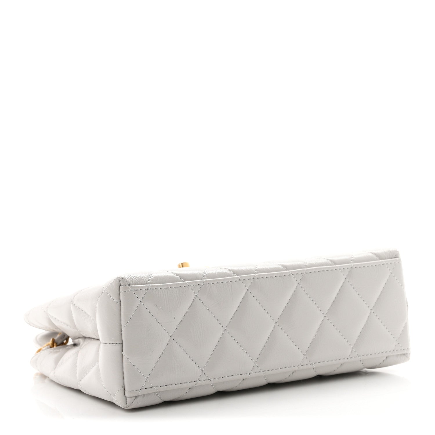 Shiny Aged Calfskin Quilted Nano Kelly Shopper Light Grey — view 4