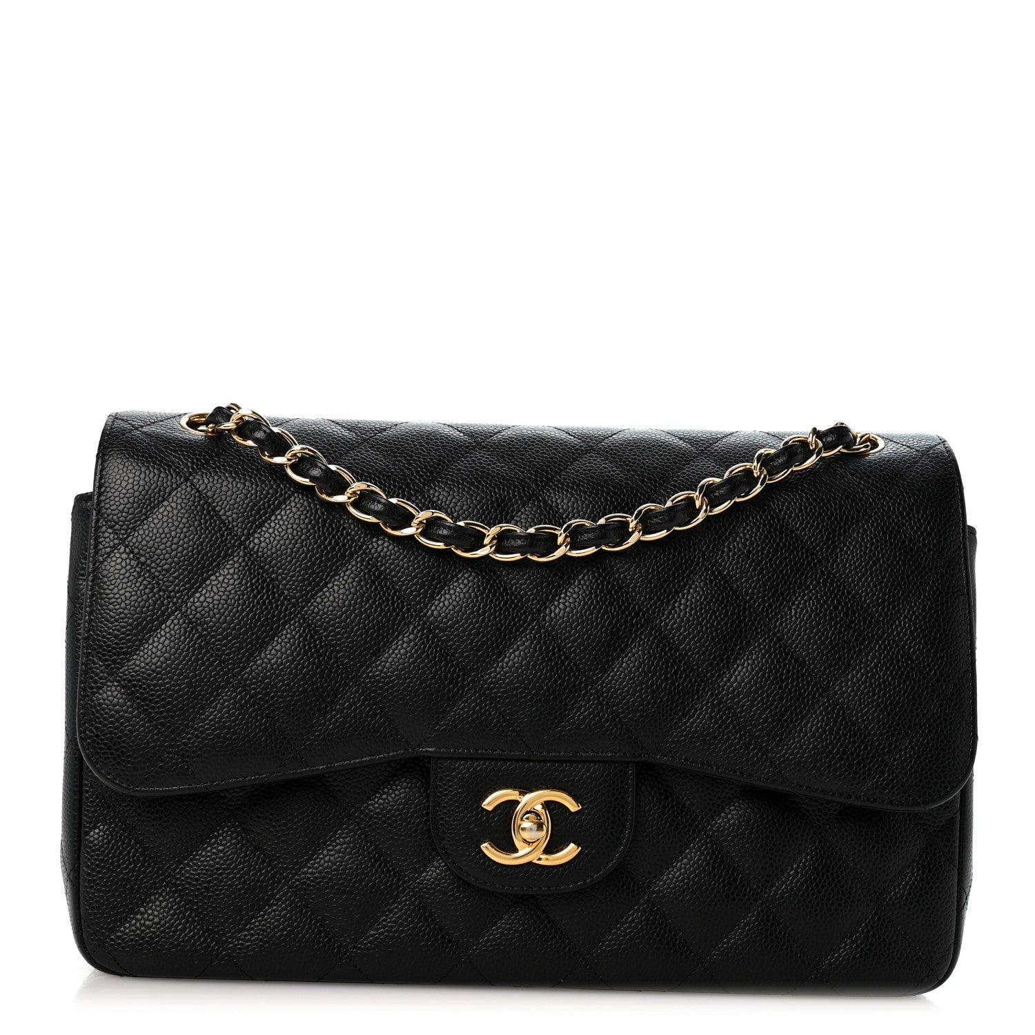 Caviar Quilted Jumbo Double Flap Black
