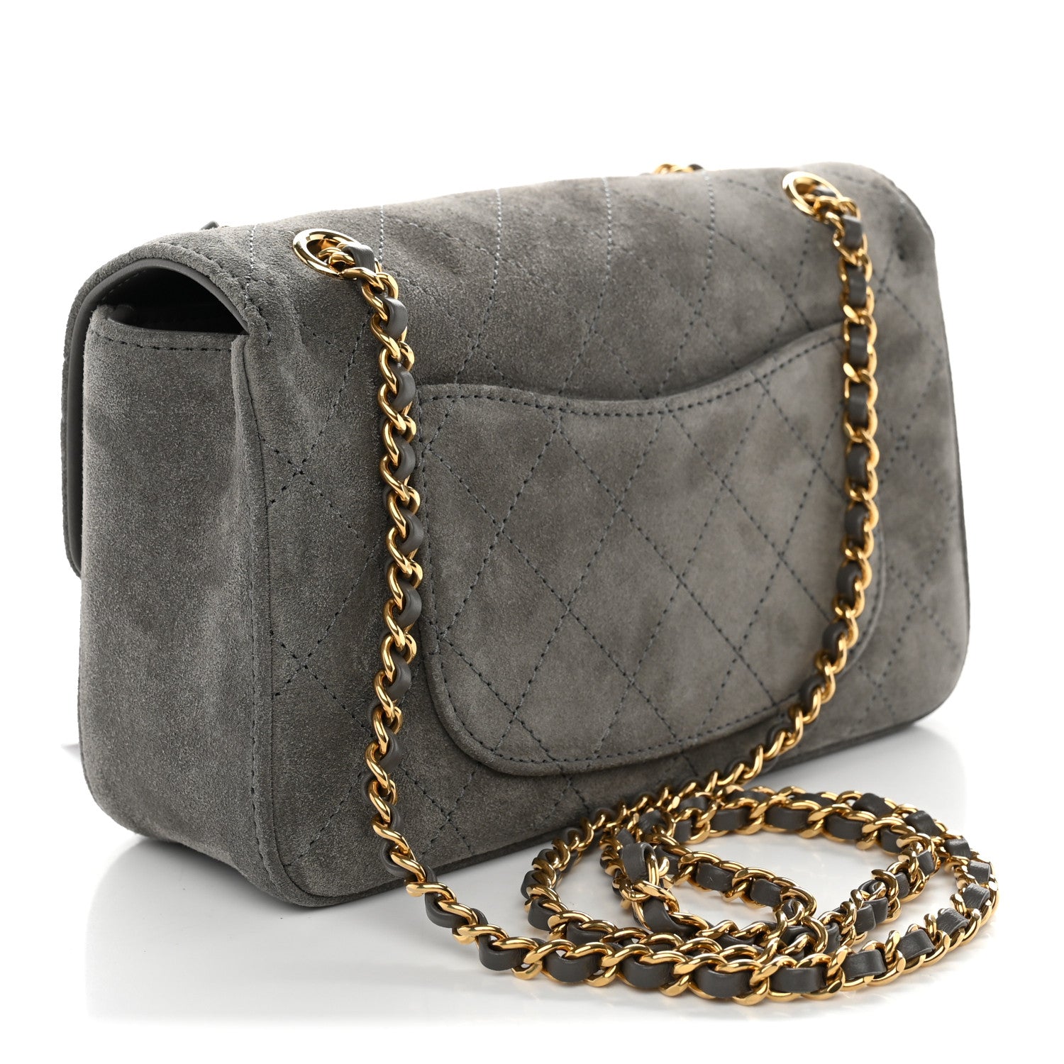 Suede Calfskin Mini Souplissimo Flap Dark Grey — view 3