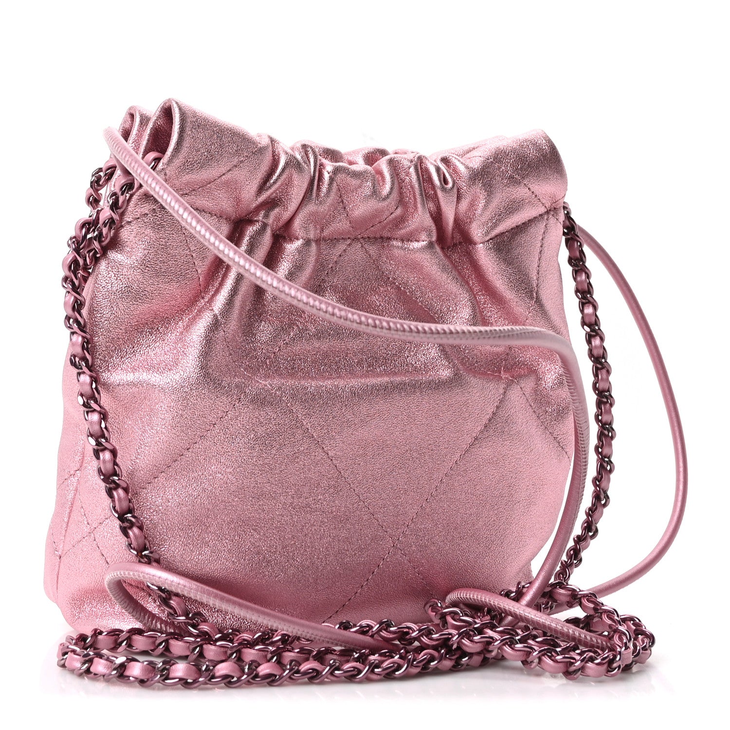 Metallic Lambskin Lacquered Monochrome Quilted Mini Chanel 22 Pink — view 2