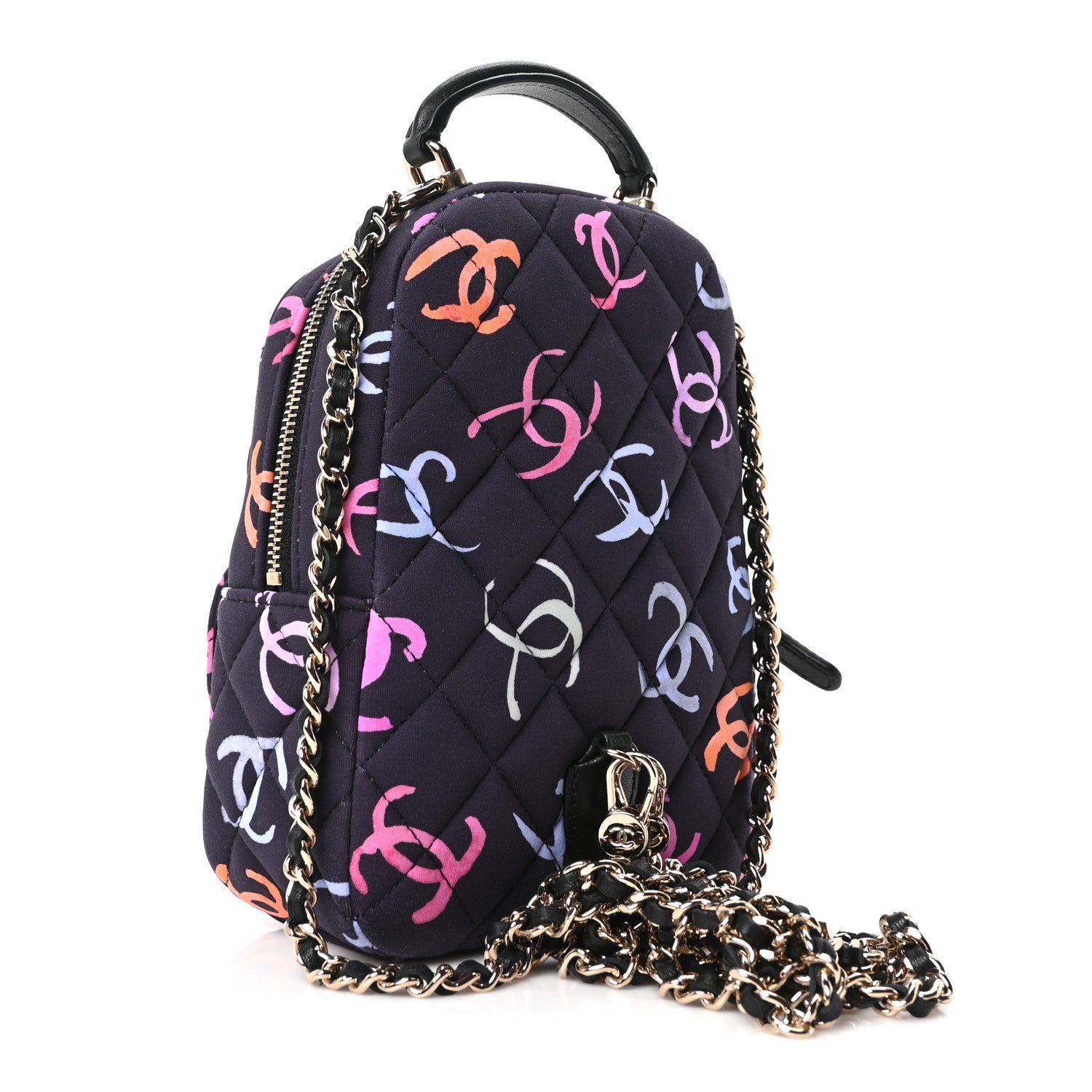 Printed Fabric Quilted CC Mini Classic Backpack Black Multicolor — view 2