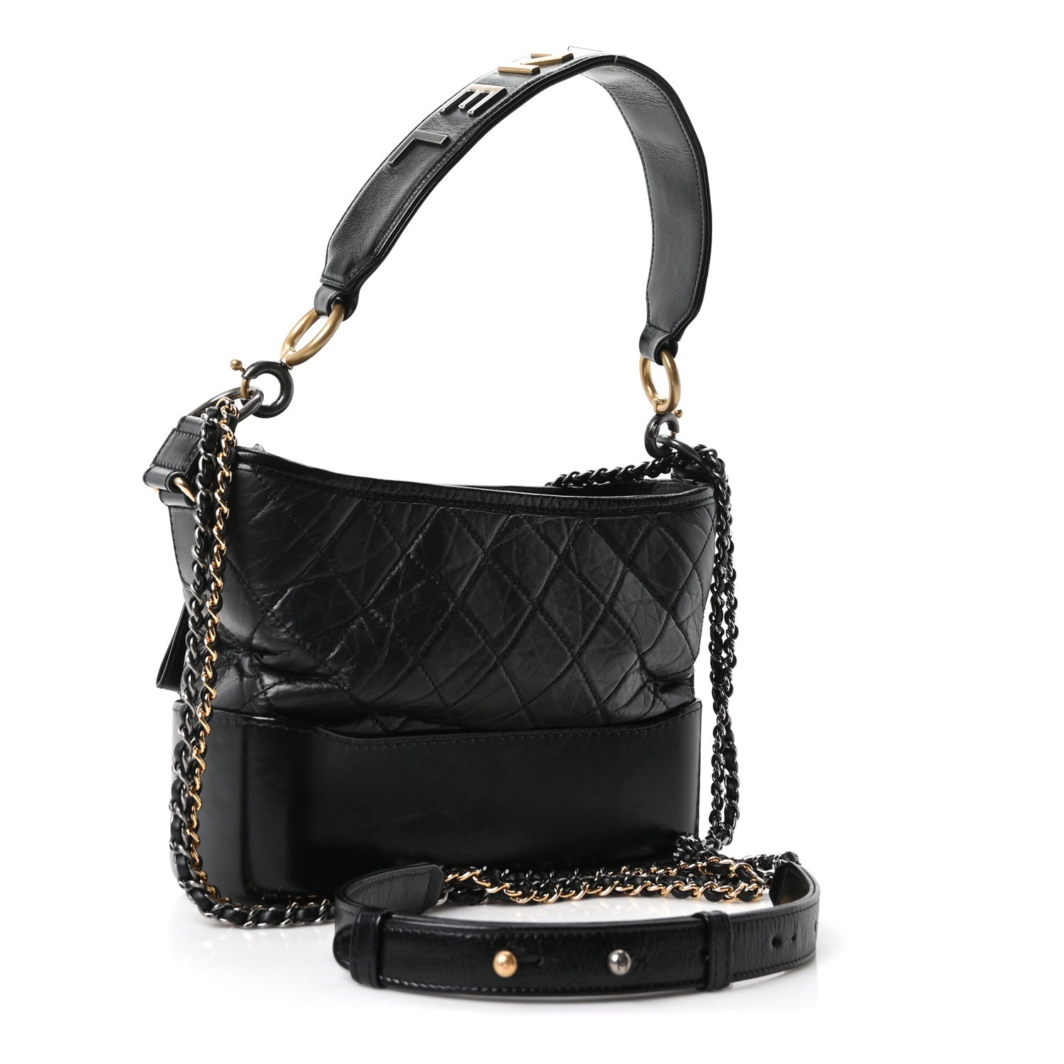 Aged Calfskin Quilted Small Gabrielle Logo Hobo Black — view 2