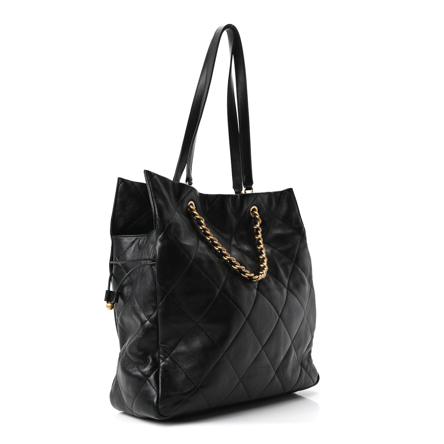 Shiny Lambskin Quilted Shopping Bag Black — view 2