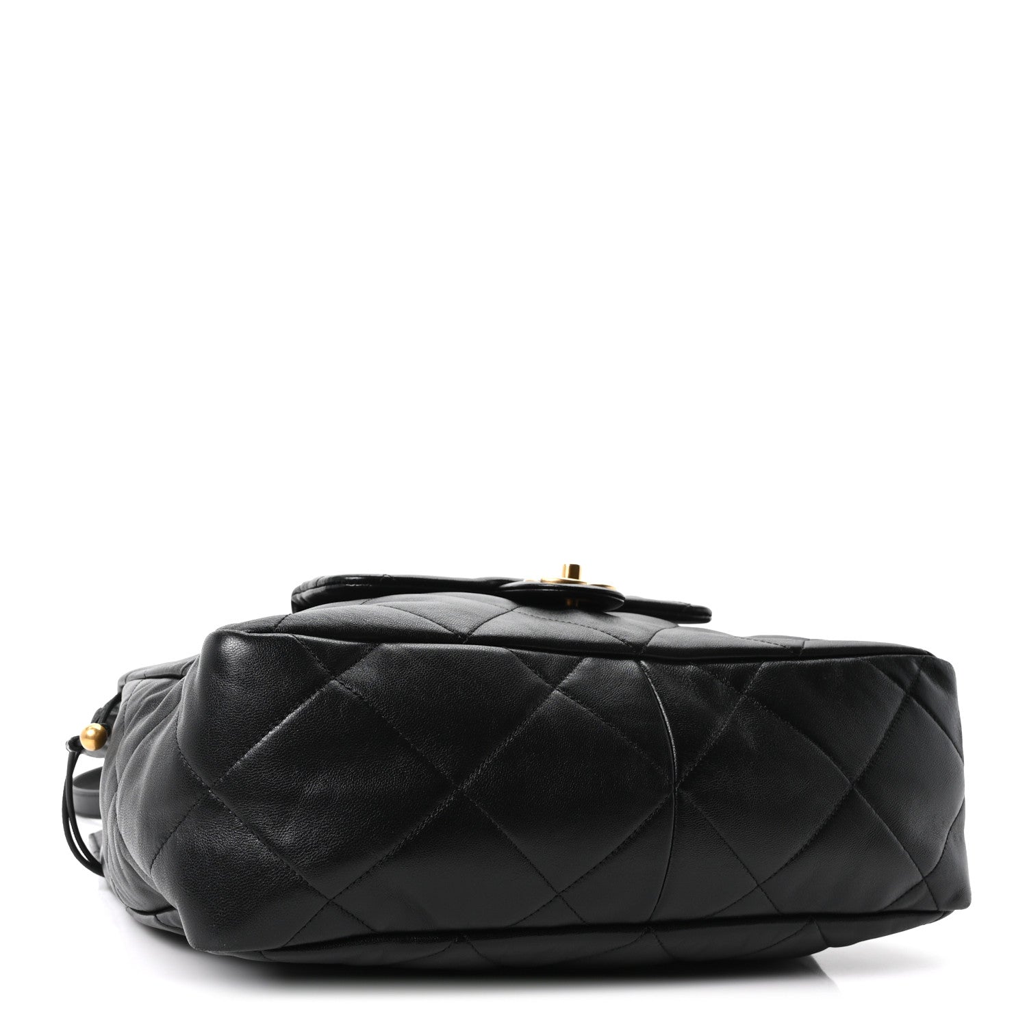 Shiny Lambskin Quilted Shopping Bag Black — view 3