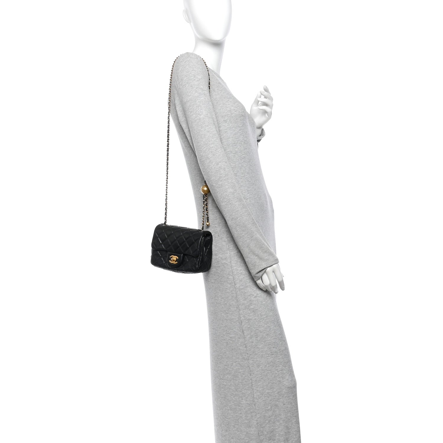 Lambskin Quilted Mini Pearl Crush Flap Black — view 2