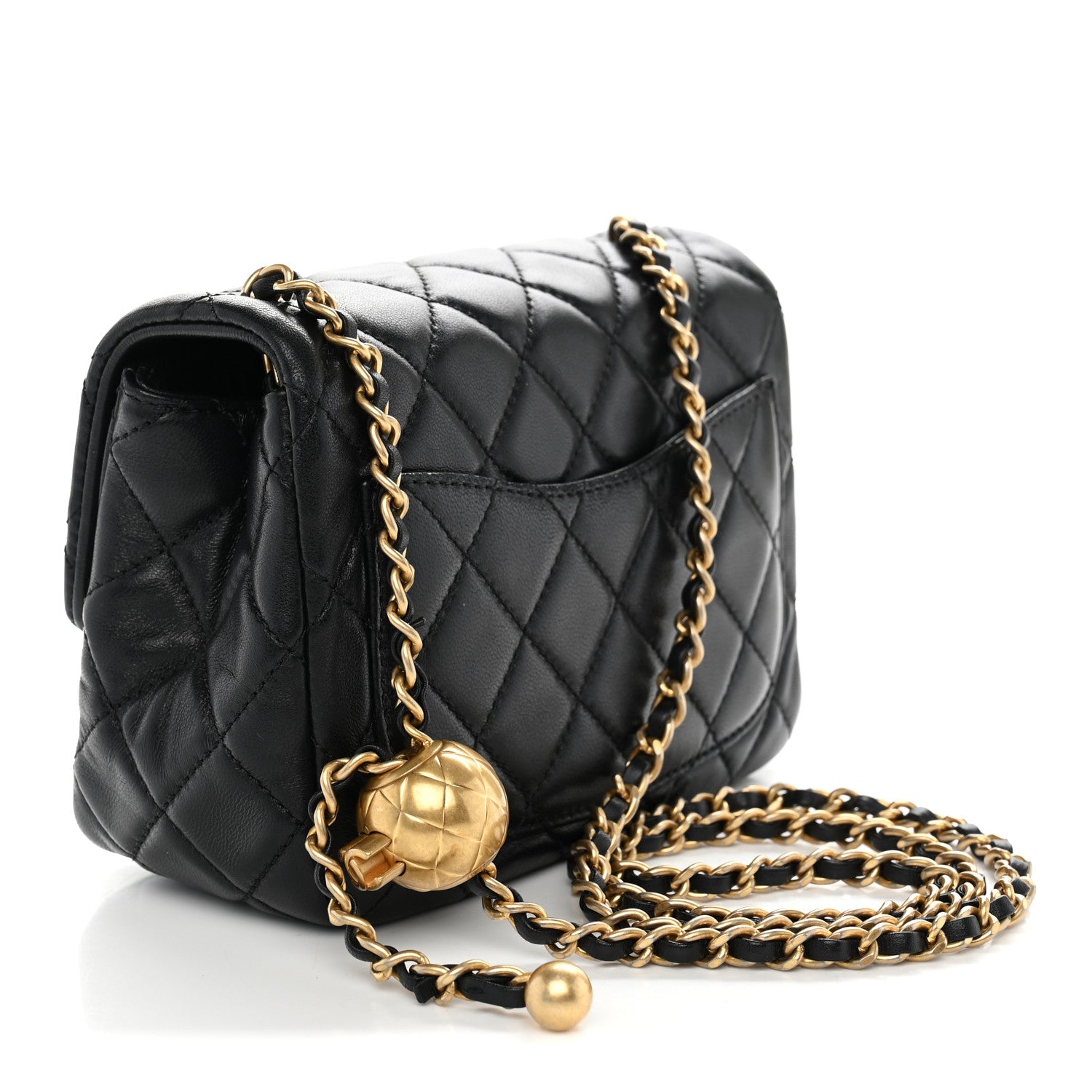 Lambskin Quilted Mini Pearl Crush Flap Black — view 3