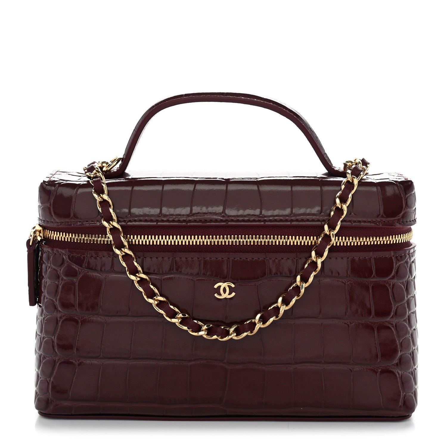 Calfskin Crocodile Embossed Crococo Exoticoco Vanity With Chain Dark Burgundy