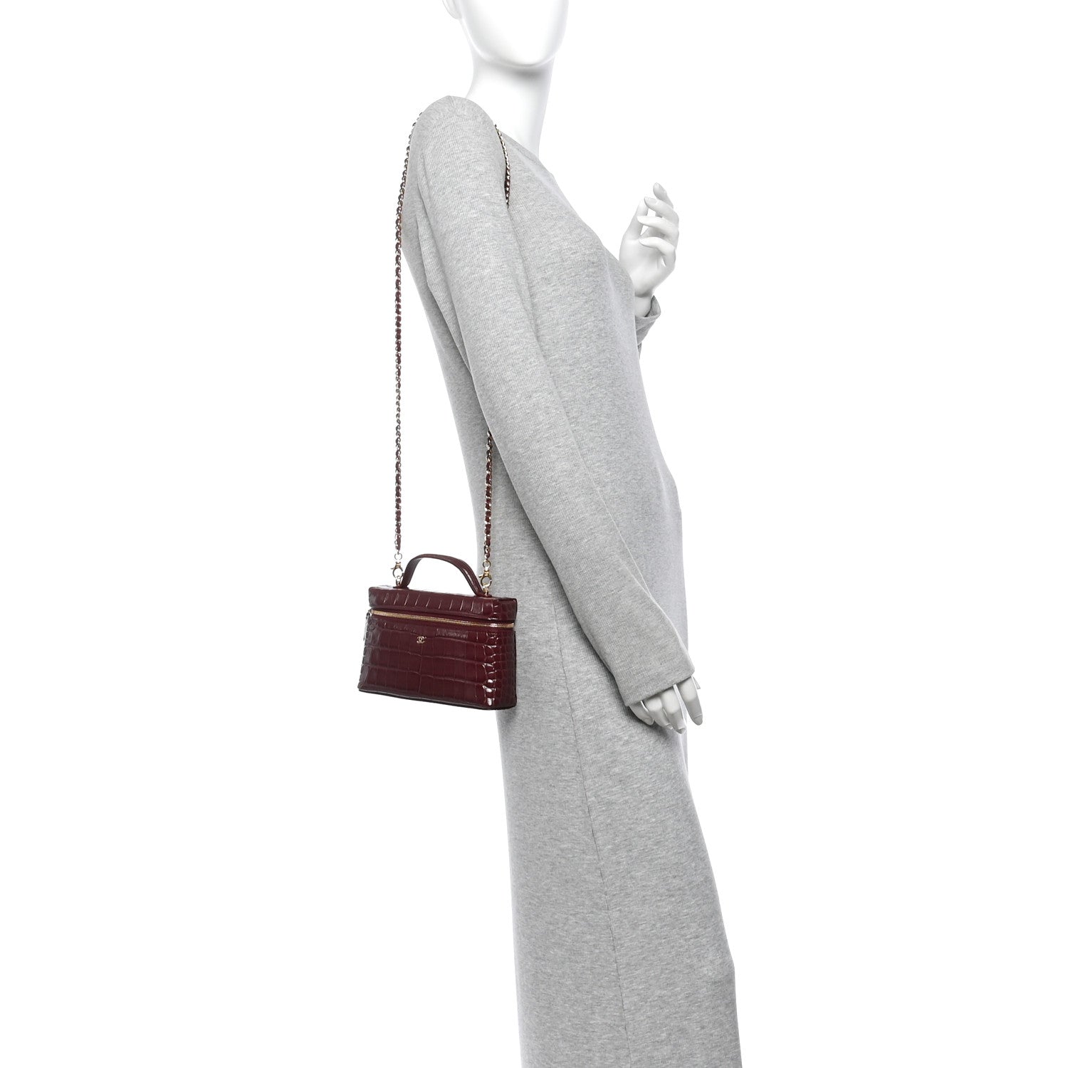 Calfskin Crocodile Embossed Crococo Exoticoco Vanity With Chain Dark Burgundy — view 2