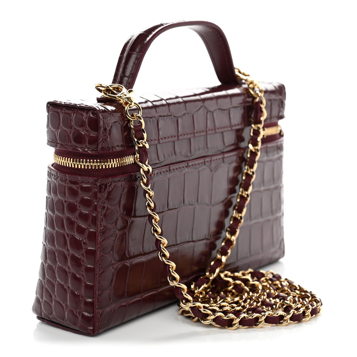 Calfskin Crocodile Embossed Crococo Exoticoco Vanity With Chain Dark Burgundy — view 3