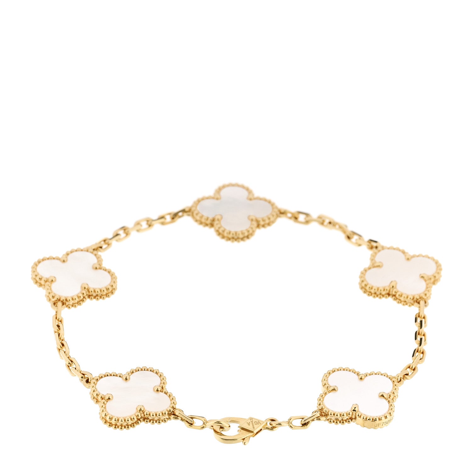 18K Yellow Gold Mother of Pearl 5 Motifs Vintage Alhambra Bracelet — view 2