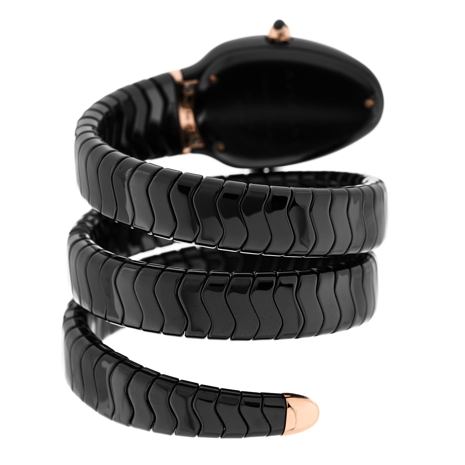18K Rose Gold Ceramic Diamond Bezel 35mm Serpenti Tubogas Double Spiral Quartz Watch Black — view 3