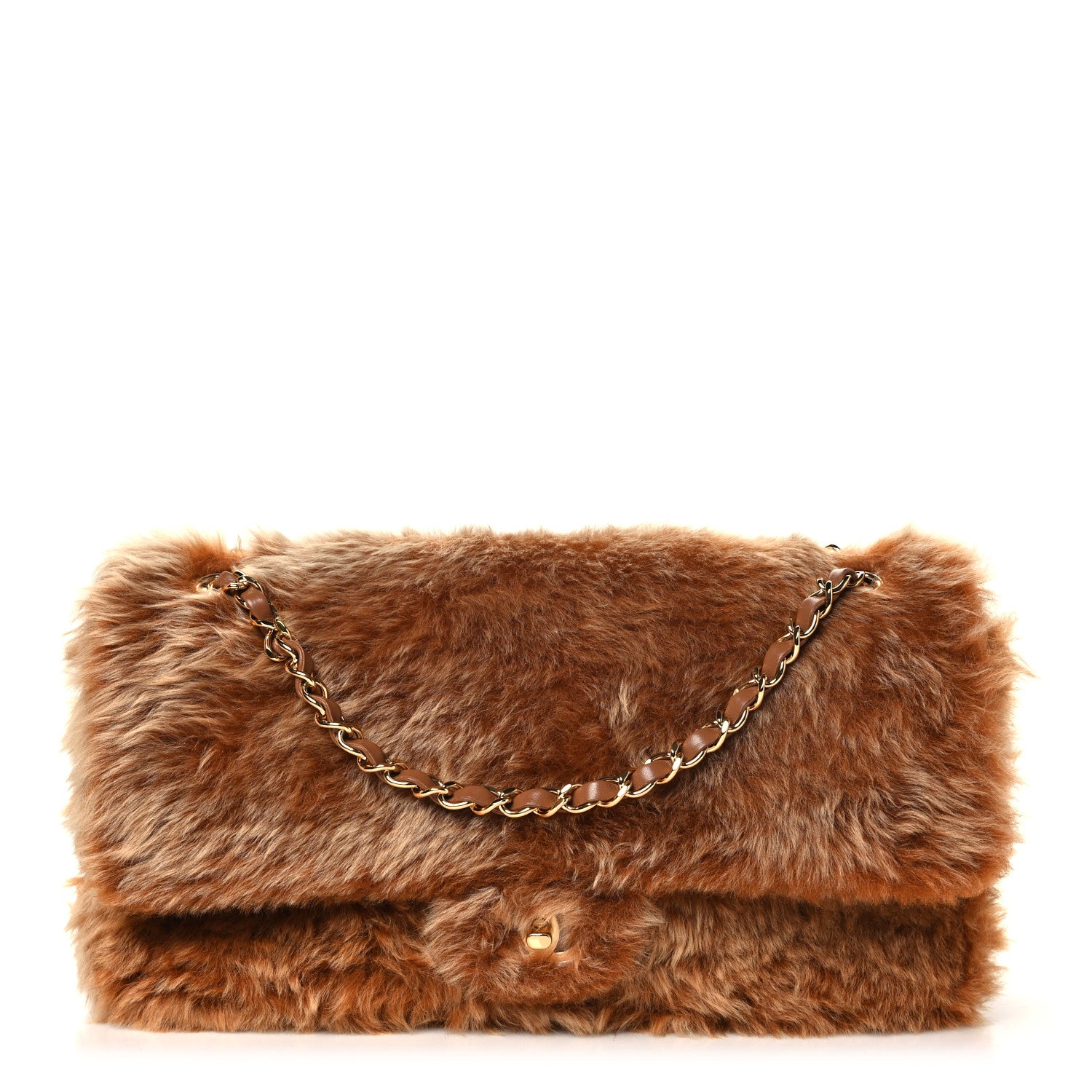 Shearling Lambskin Small Souplissimo Maxi Flap Brown