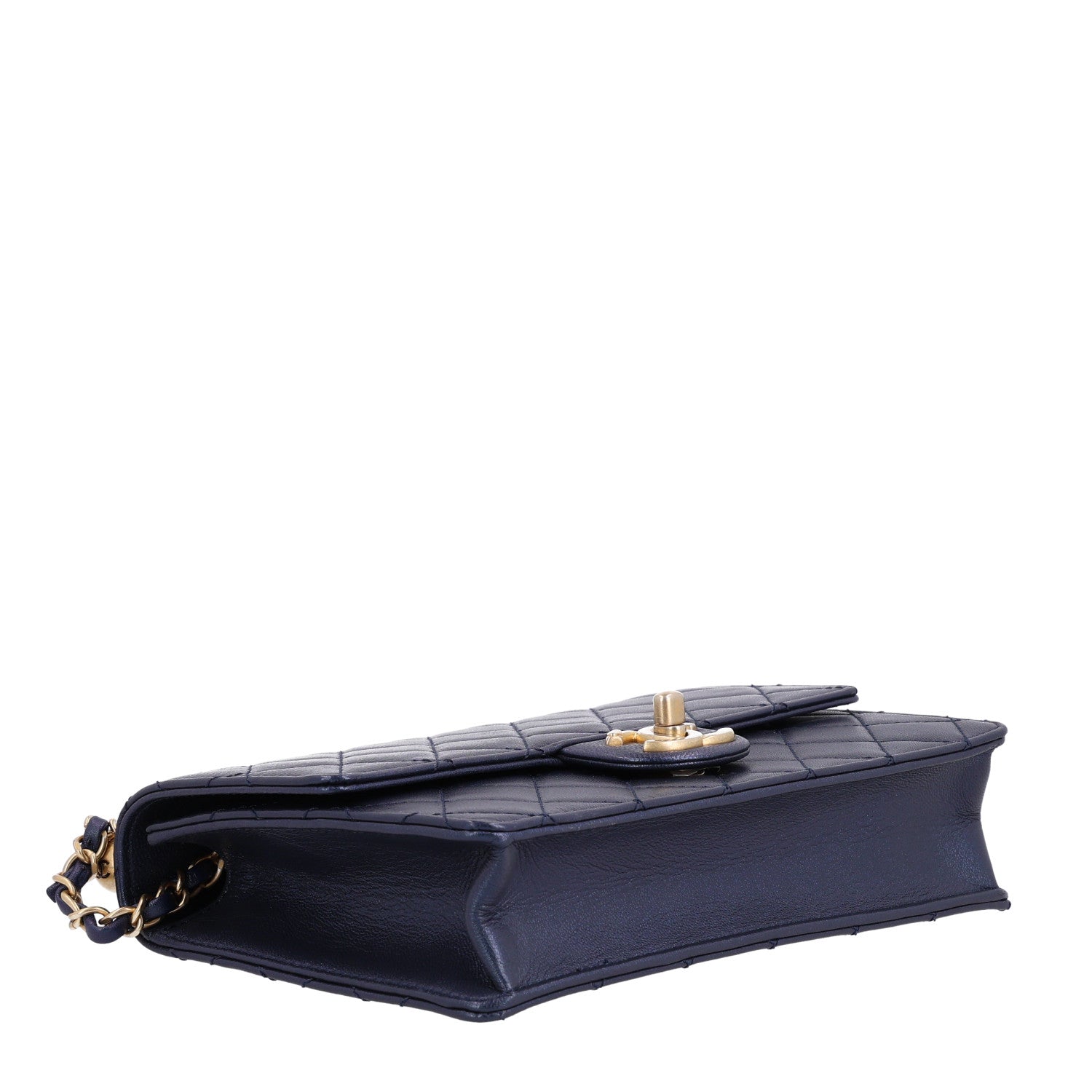 Iridescent Lambskin Quilted Small Chic Pearls Flap Blue — view 4