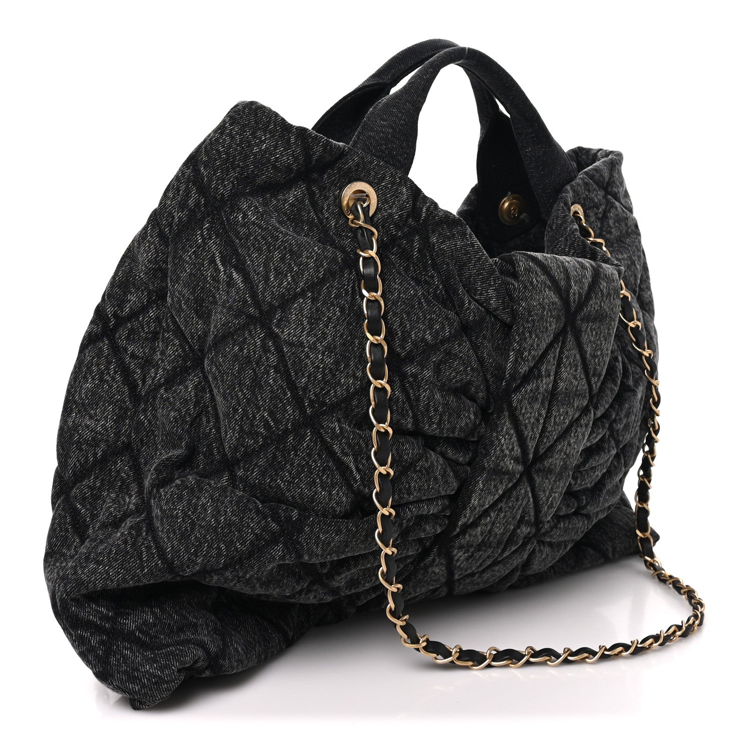Washed Denim Quilted Maxi Bow Bag Black — view 3