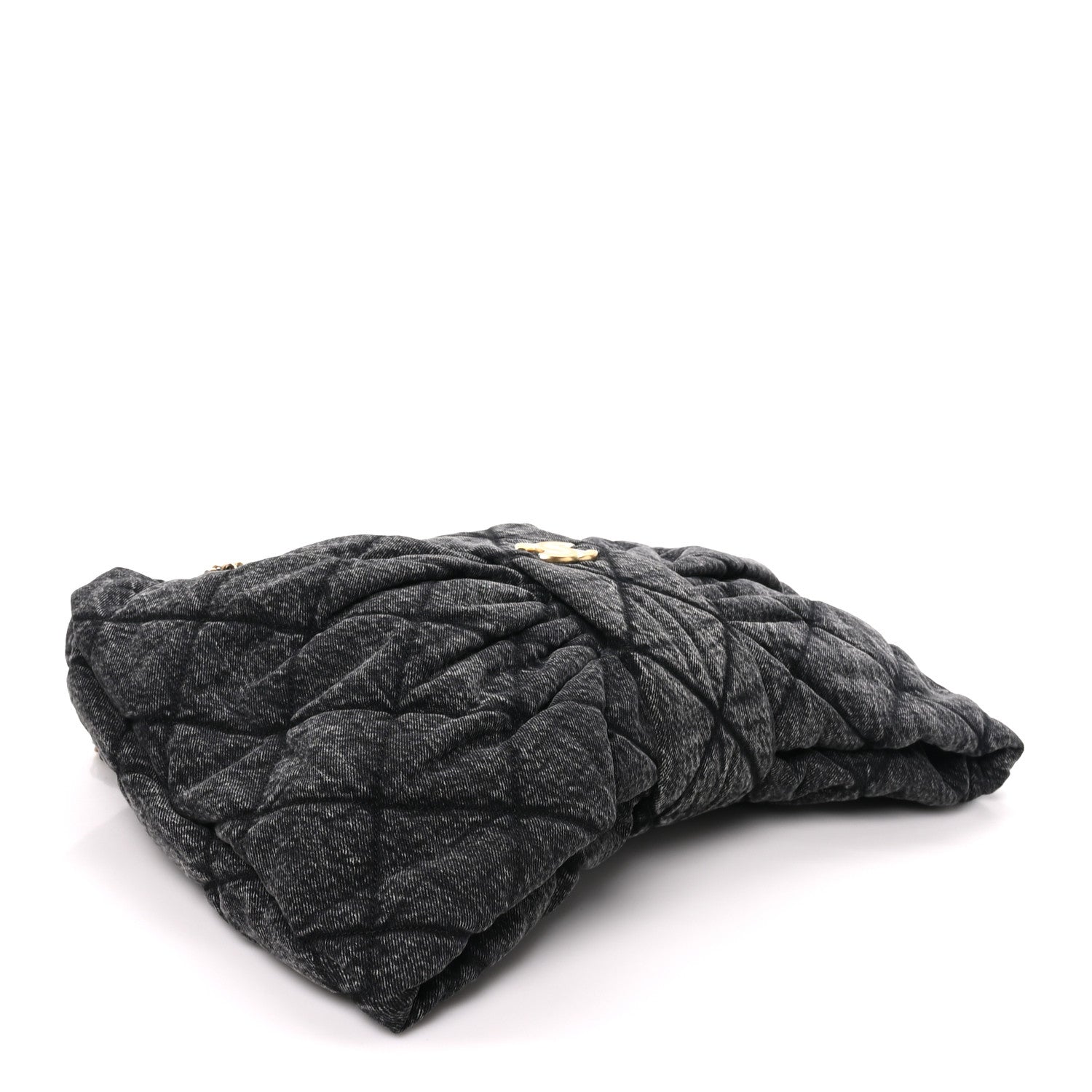 Washed Denim Quilted Maxi Bow Bag Black — view 4