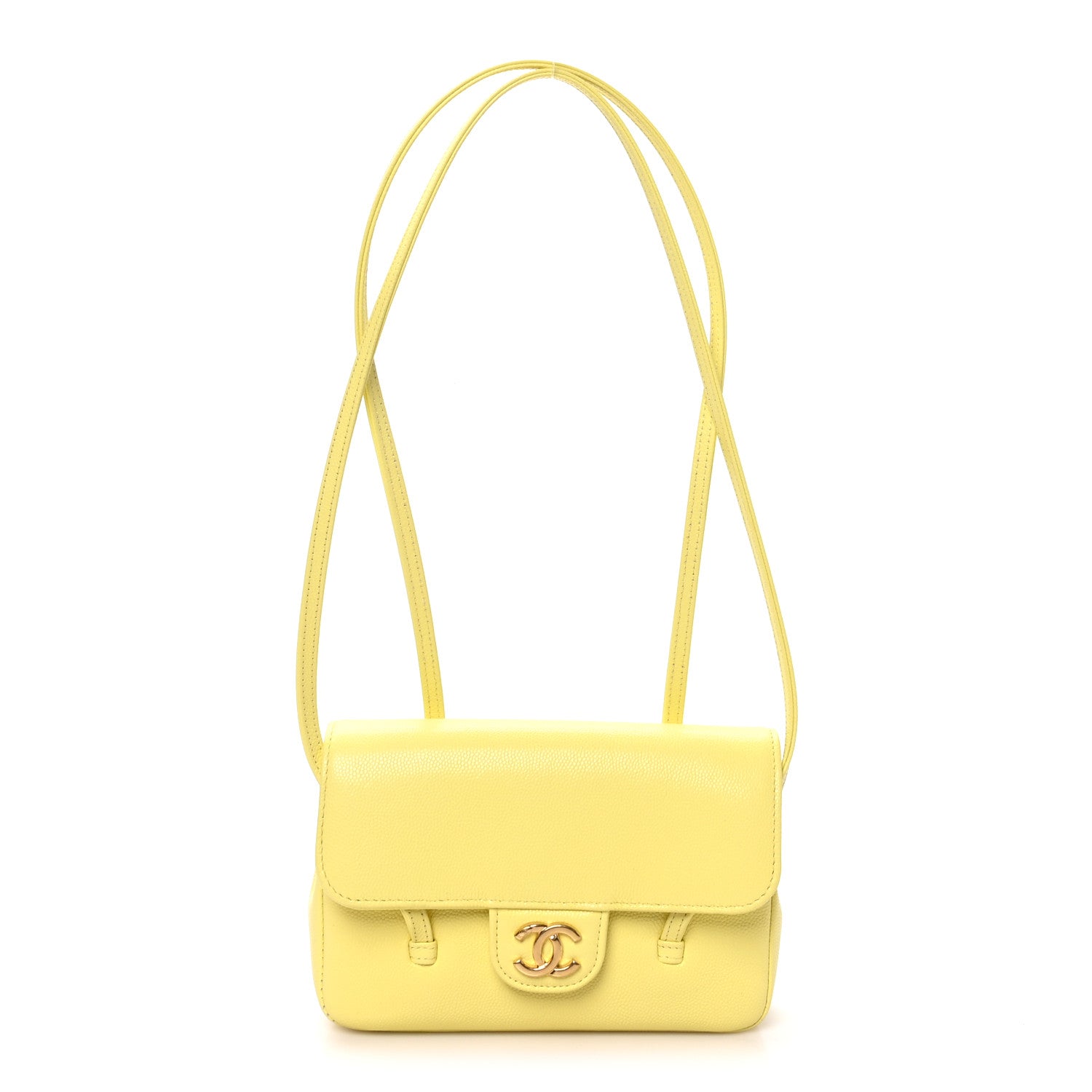 Shiny Caviar Mini Preppy Coco Shoulder Bag Light Yellow