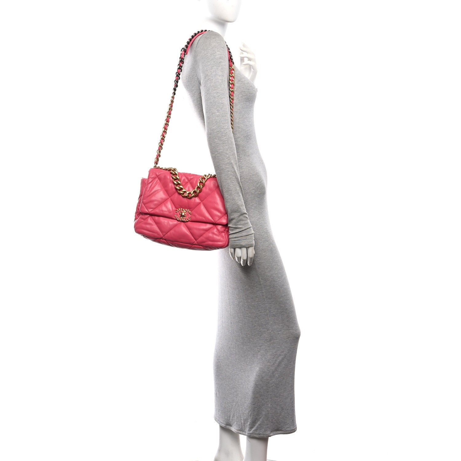 Goatskin Quilted Large Chanel 19 Flap Dark Pink — view 2