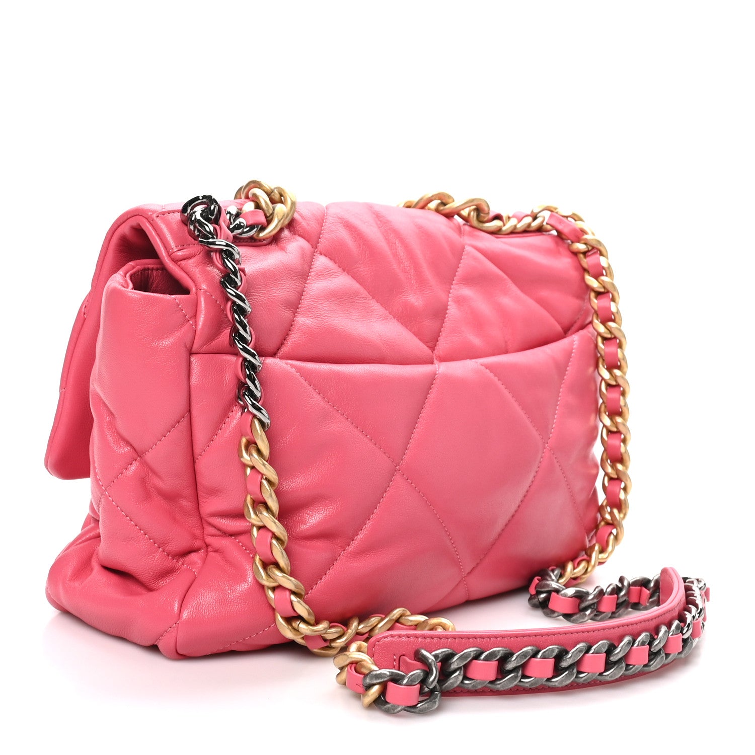 Goatskin Quilted Large Chanel 19 Flap Dark Pink — view 3