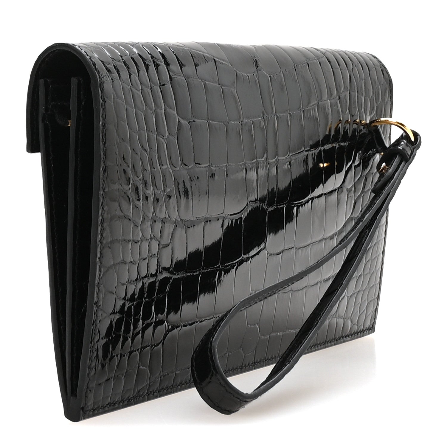 Shiny Alligator Kelly Pocket Long Wallet Black — view 3
