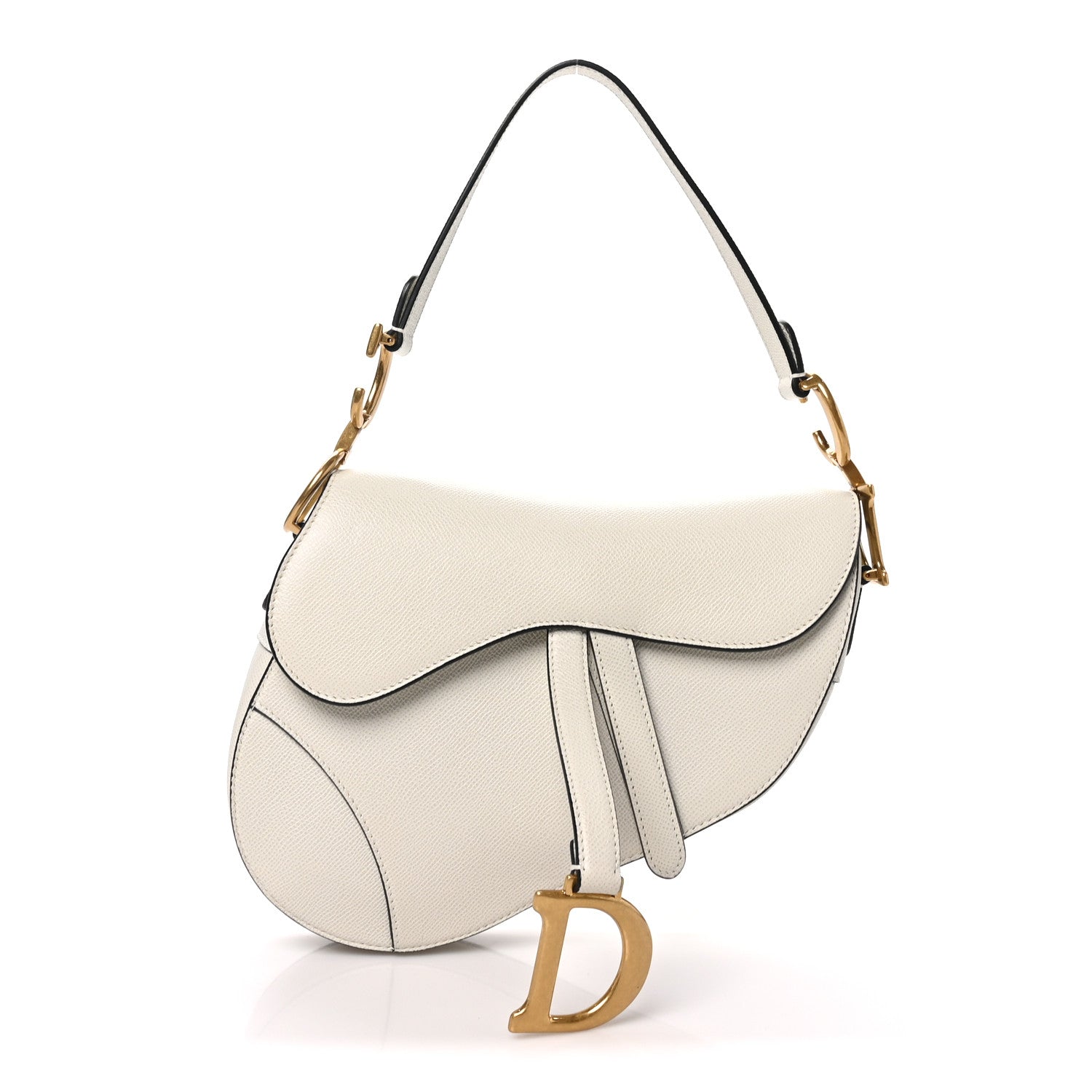 Grained Calfskin Saddle Bag White