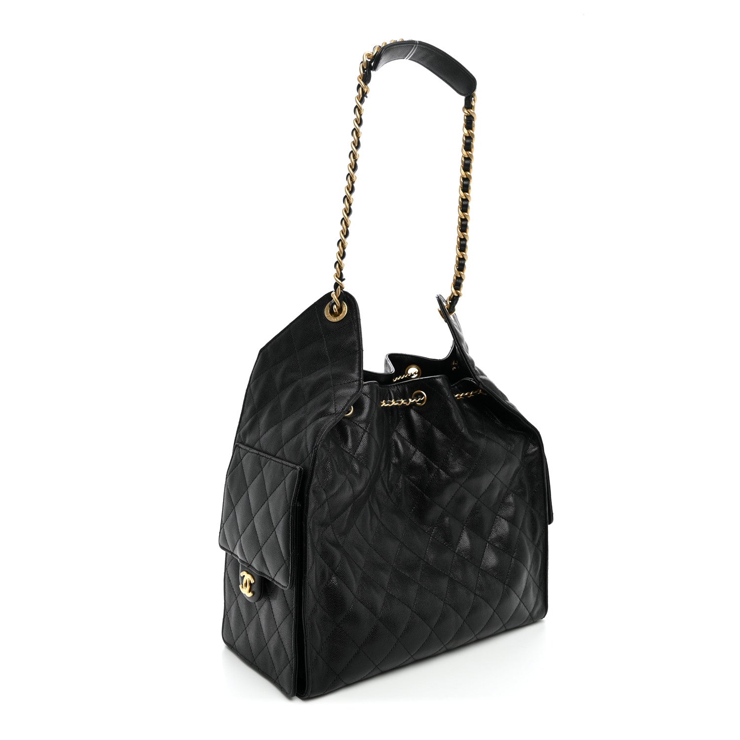 Caviar Quilted Medium Chanel 25 Handbag Black — view 3