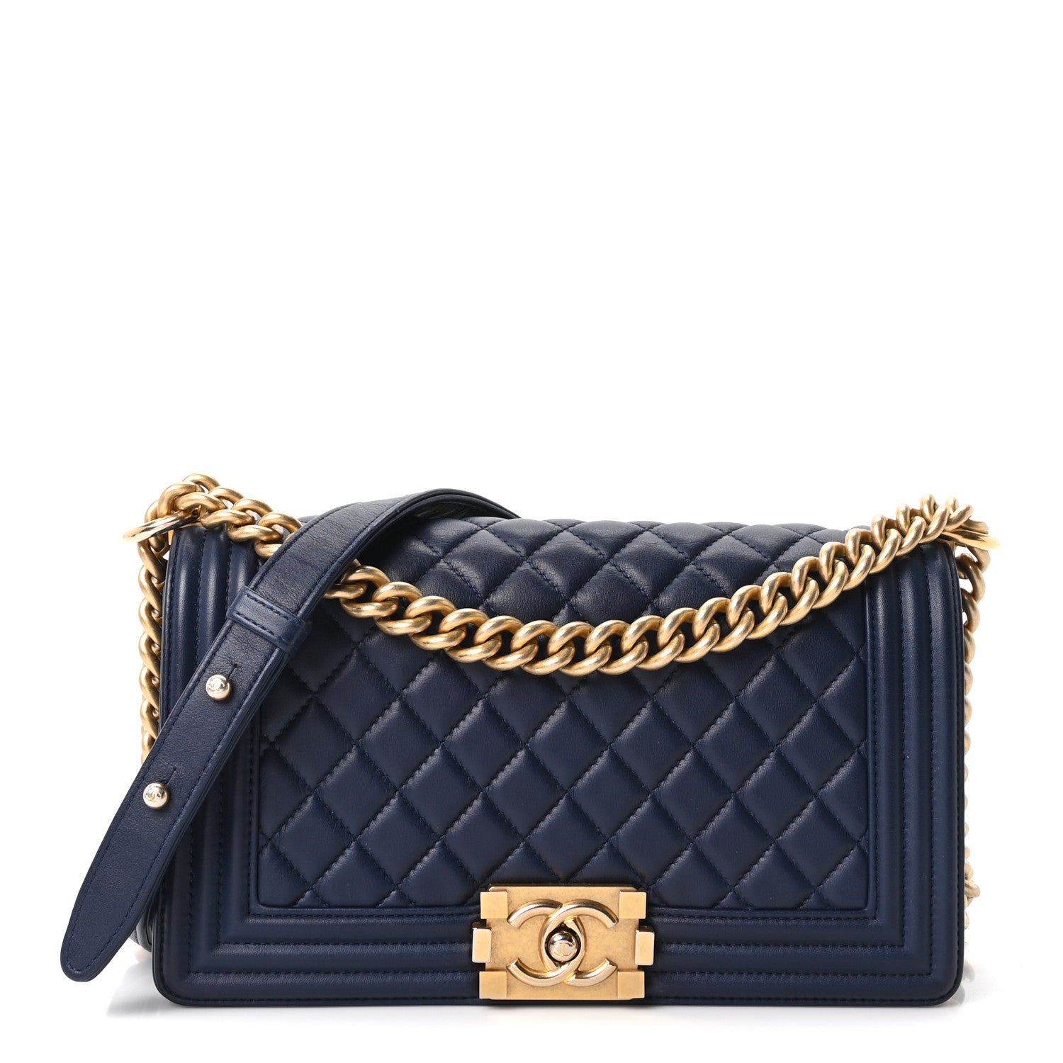 Lambskin Quilted Medium Boy Flap Dark Navy