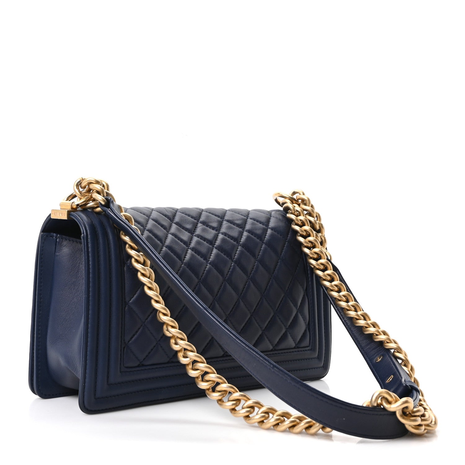 Lambskin Quilted Medium Boy Flap Dark Navy — view 3