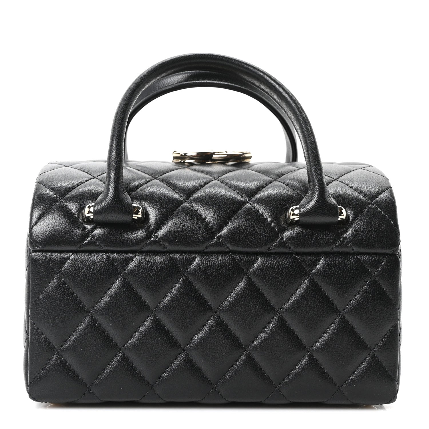 Shiny Lambskin Quilted Top Handle Jewelry Box Bag Black