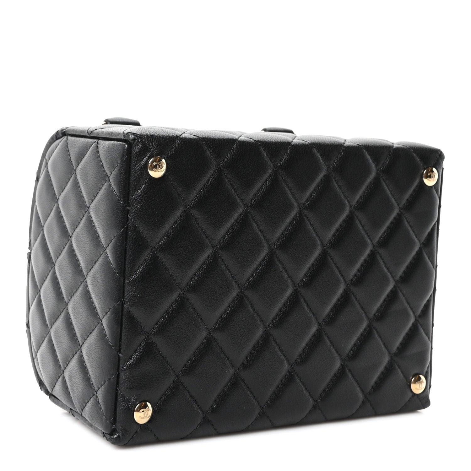 Shiny Lambskin Quilted Top Handle Jewelry Box Bag Black — view 5