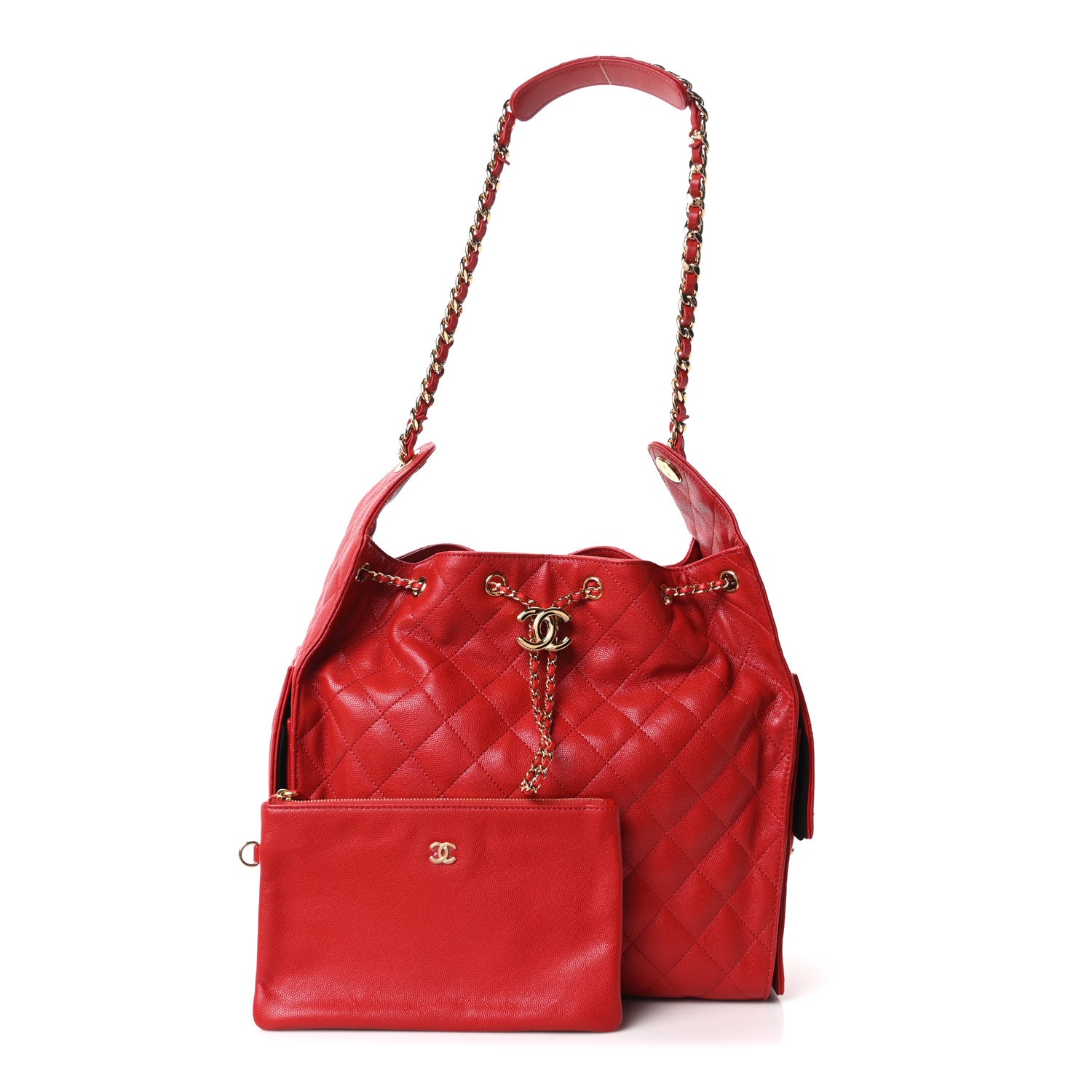 Caviar Quilted Medium Chanel 25 Handbag Red — view 3